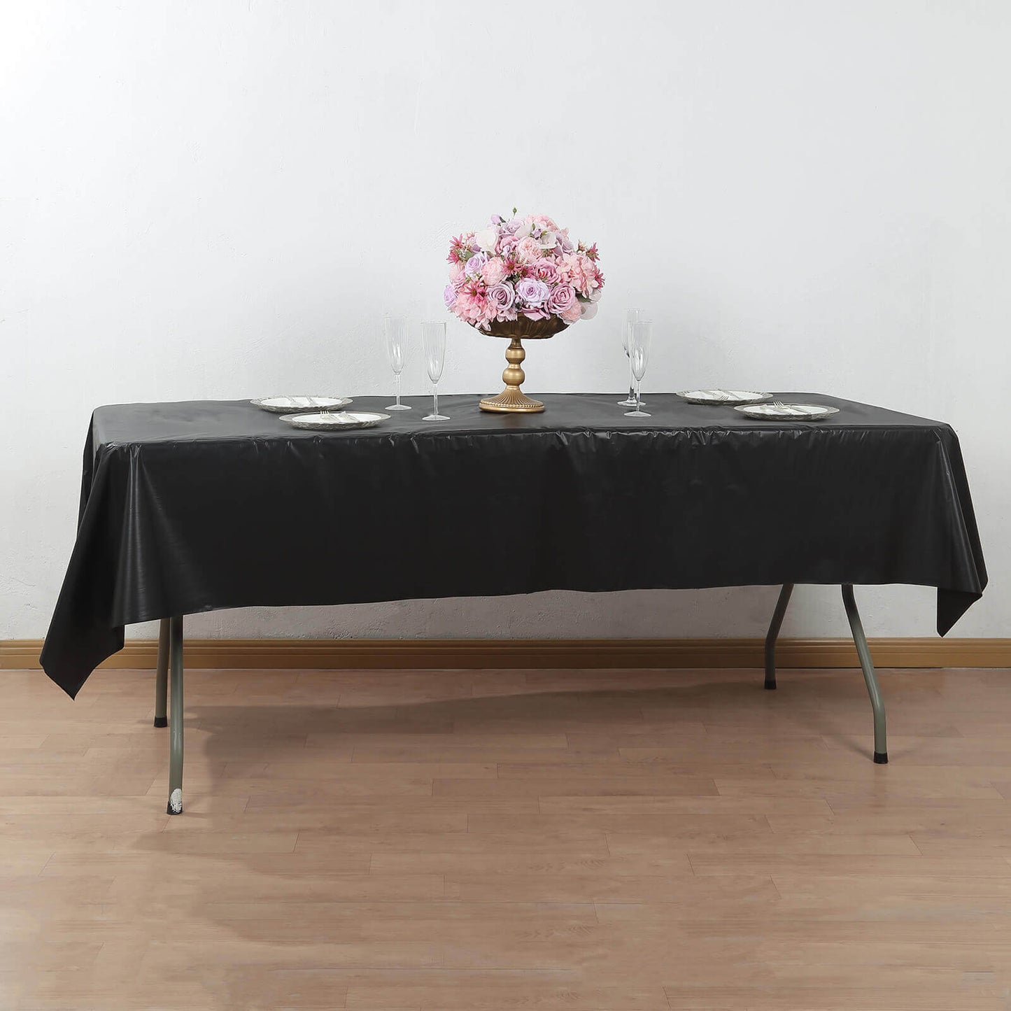 Plastic Table Cover Roll Black with Slide Cutter - Customizable Disposable Tablecloth Roll 54"x300ft