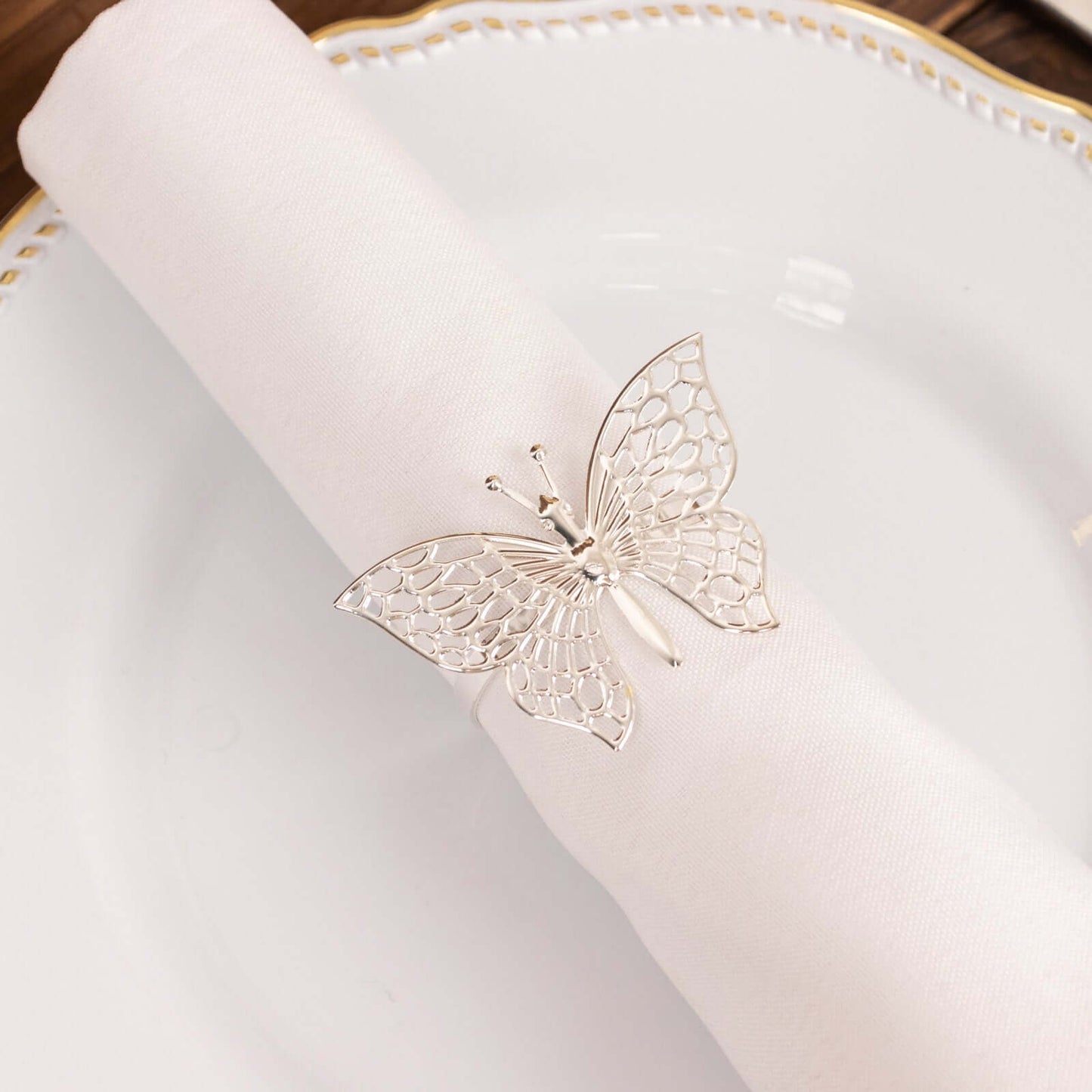 4 Pack Silver Metal Butterfly Napkin Rings, Decorative Laser Cut Cloth Napkin Holders
