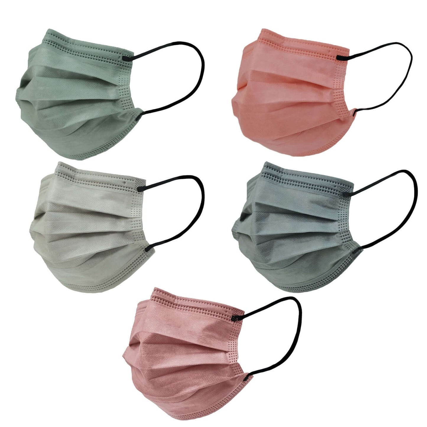 50 Pack 3 Ply Assorted Colors Disposable Face Mask Non Woven Mask with Ear Loop