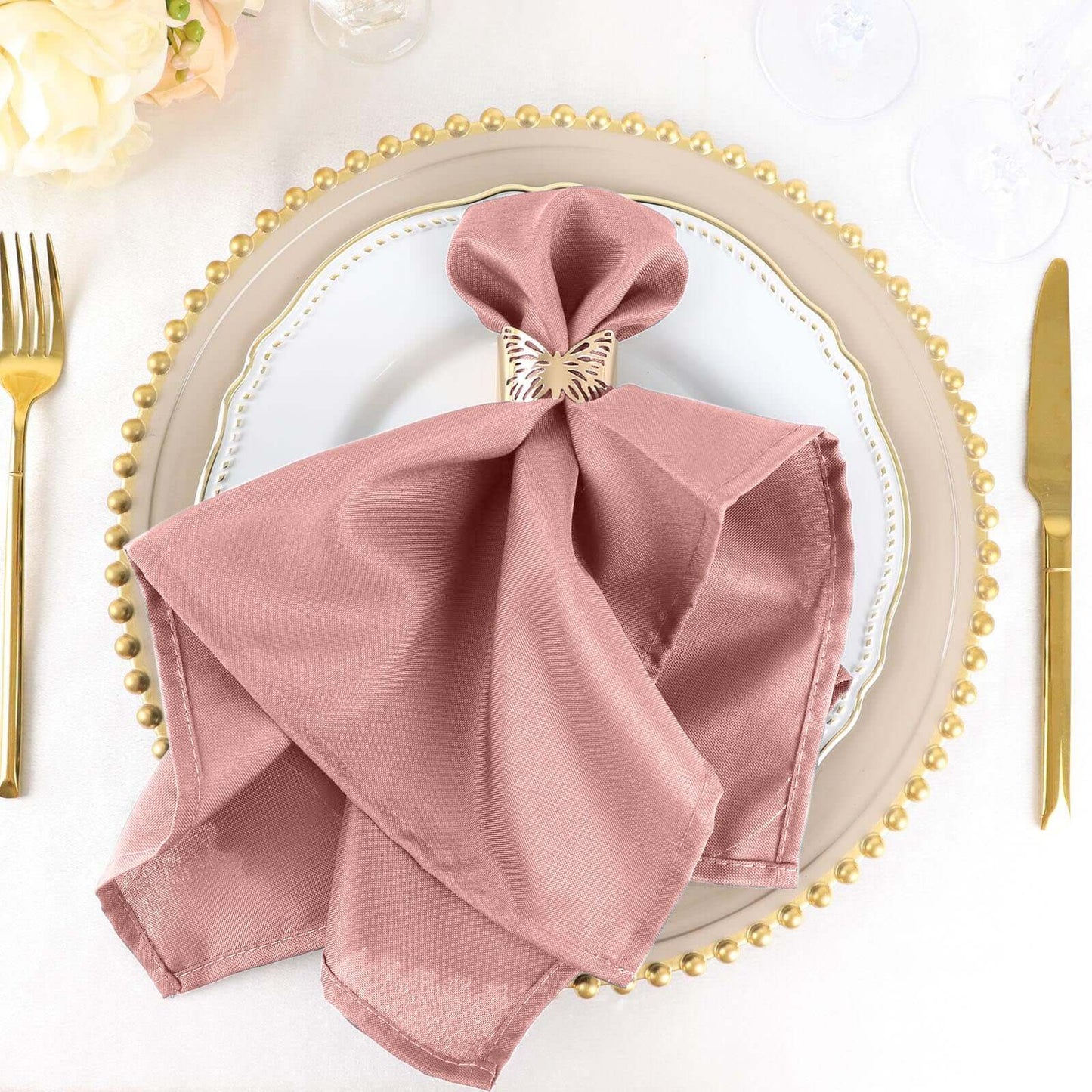 5 Pack Polyester 20"x20" Napkins Dusty Rose - Wrinkle Resistant & Easy Care Cloth Napkins