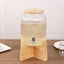 1 Gallon Clear Ribbed Glass Beverage Dispenser, Round Juice Jar with Wooden Stand and Lid - Lead-Free Countertop Feature 14"