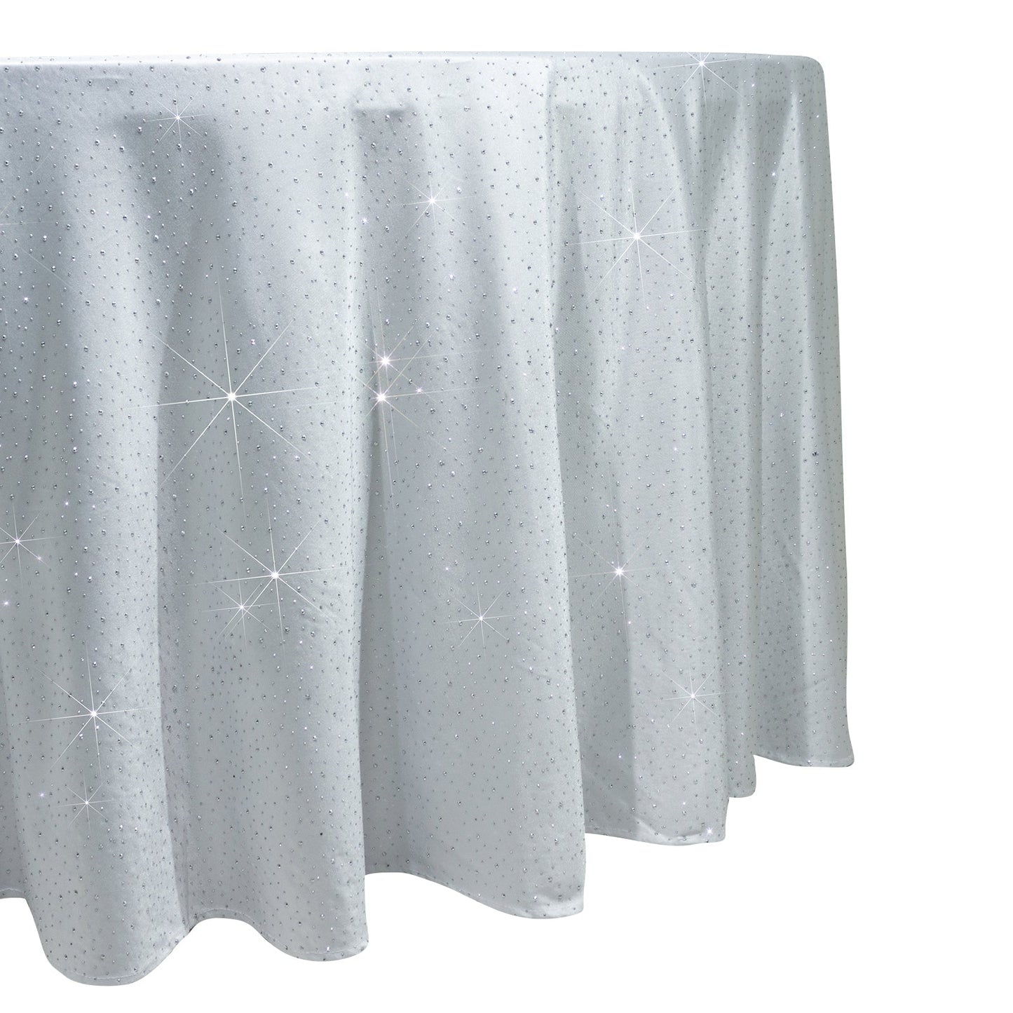 Scuba Round Tablecloth 120â€³ White with Rhinestone Accents â€“ Seamless, Wrinkle-Free, Stain-Resistant Event Linen