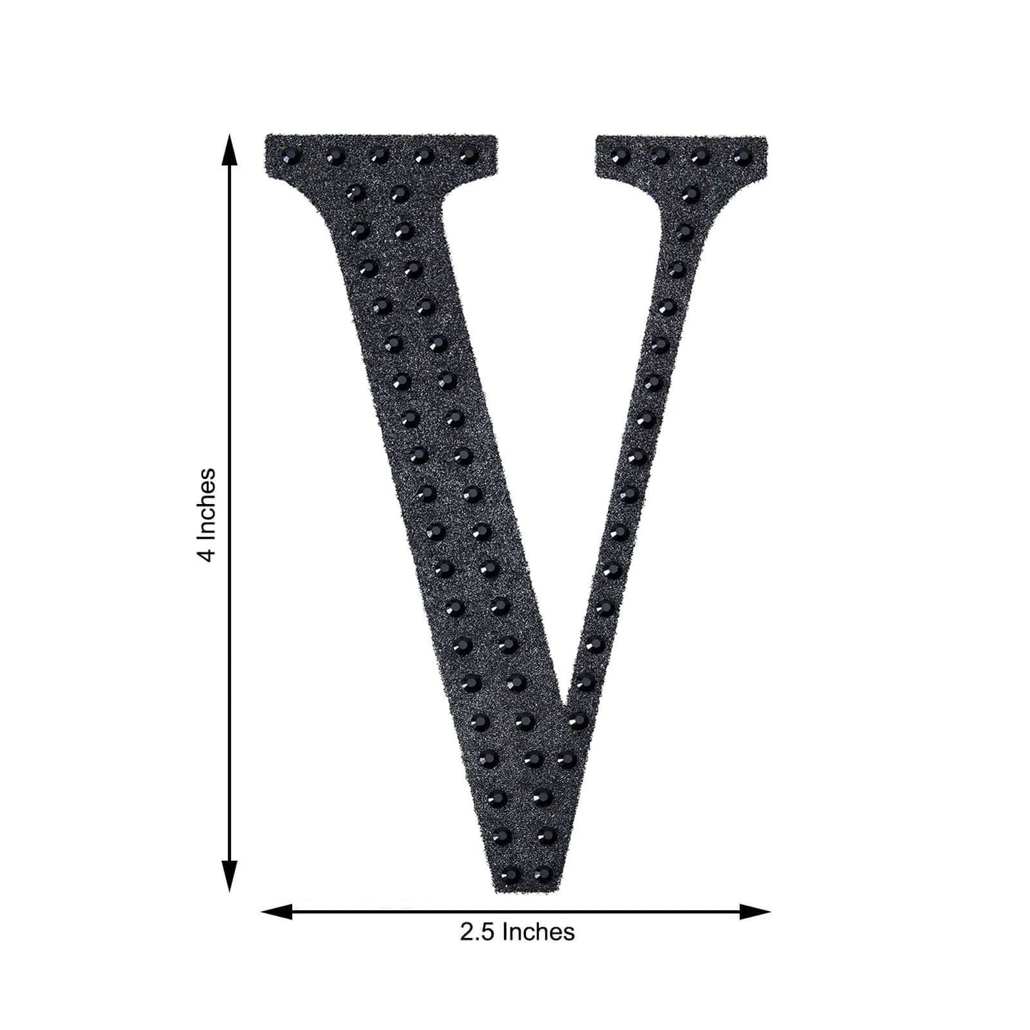 Decorative Rhinestone Alphabet "V" Letter Stickers, Glitter Adhesive Craft Letters Black DIY Sparkle Embellishments 4"