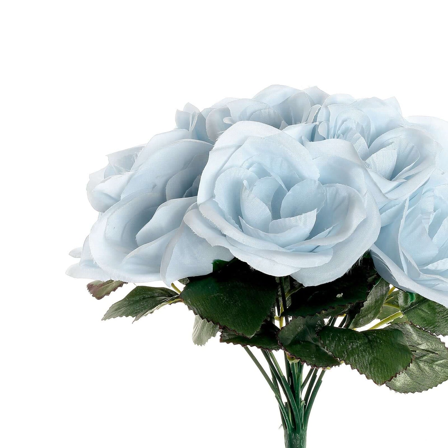 12" Ice Blue Artificial Velvet-Like Fabric Rose Flower Bouquet Bush