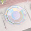 25-Pack Paper 9" Decagon Dinner Plates in Iridescent - Disposable Geometric Party Plates for Disco & Space Themed Events
