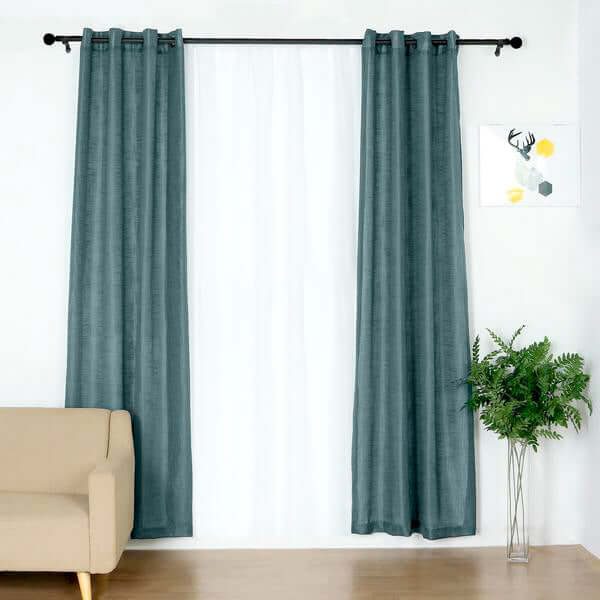 2 Pack Handmade Light Blue Faux Linen Curtains 52"x108", Curtain Panels With Chrome Grommets
