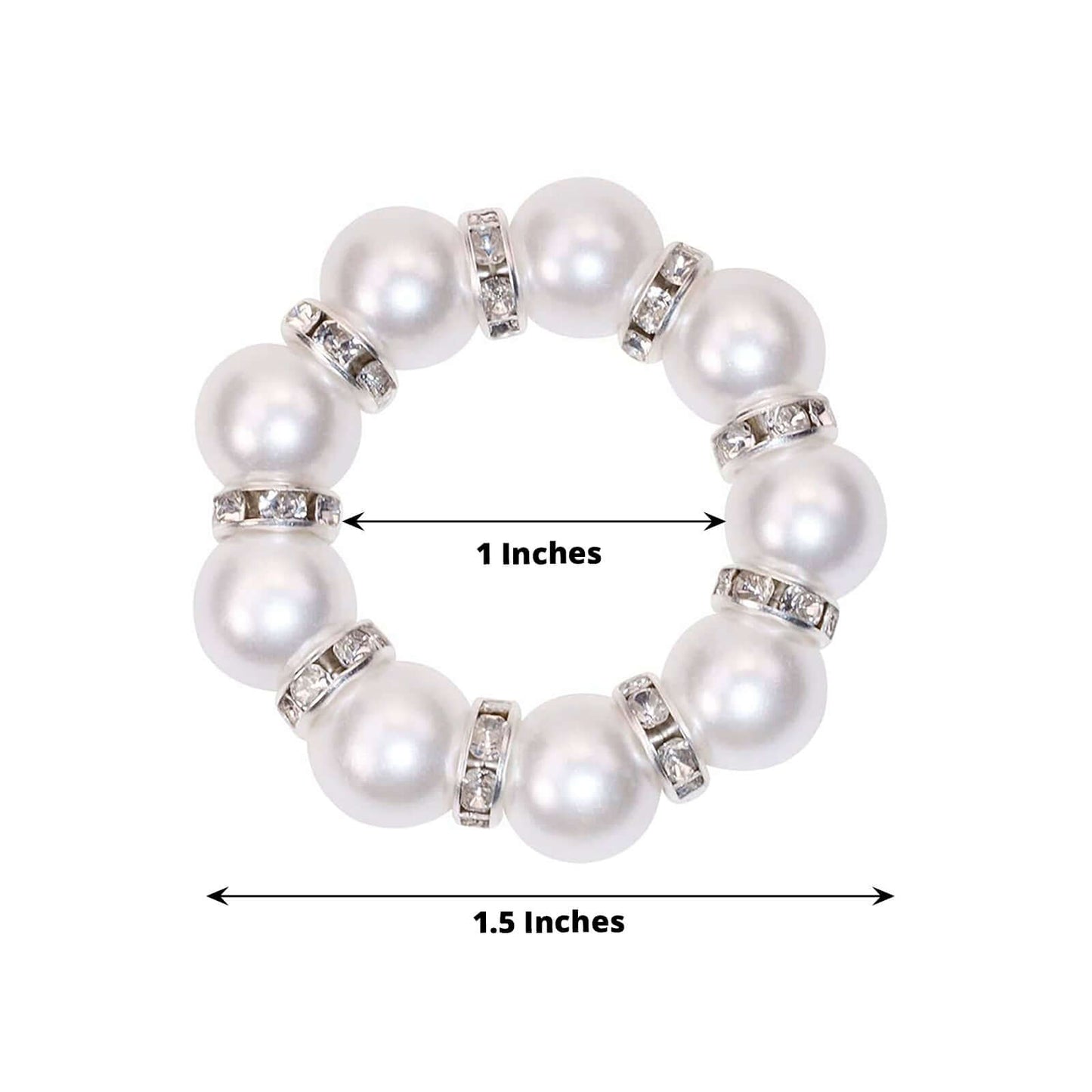 4 Pack 1.5" White Pearl Beads and Silver Rhinestone Napkin Rings, Elegant Round Serviette Buckle Napkin Holders