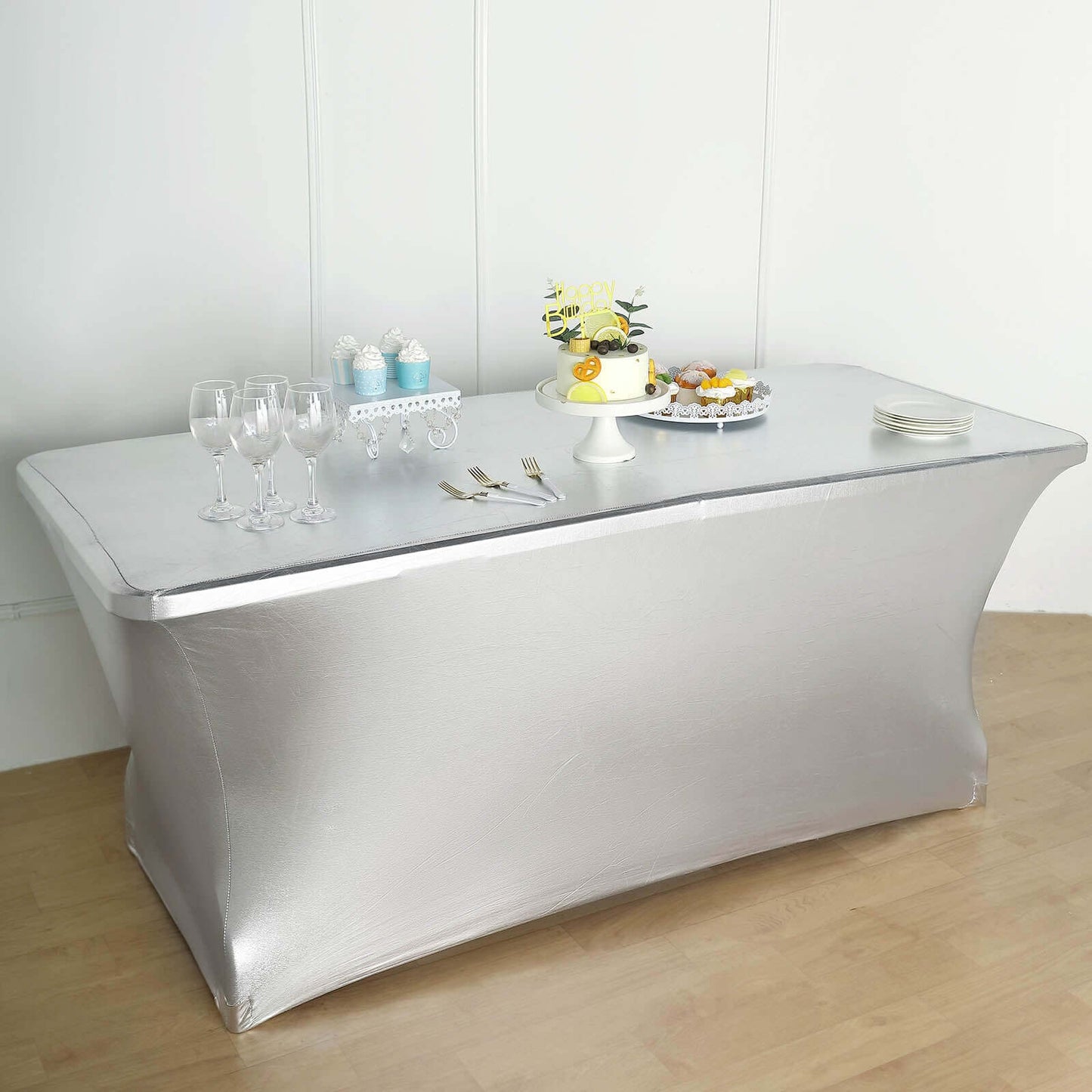 Stretch Spandex 72"x30" Rectangle Tablecloth Metallic Silver - Form-Fitting Table Cover