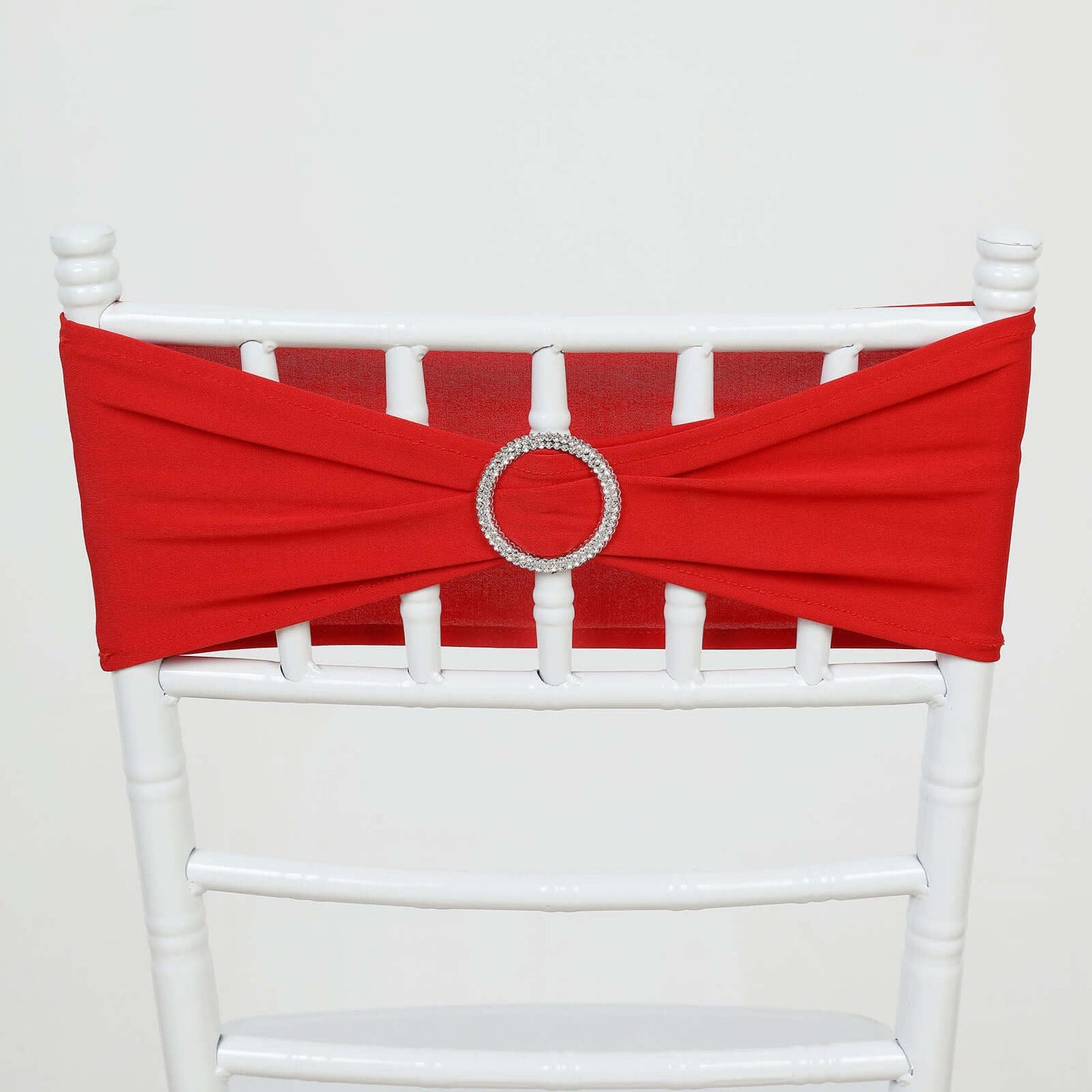 5 Pack Stretch Spandex Chair Sashes Red - Reusable Chair Bands with Silver Diamond Ring Slide Buckle 5"x14"