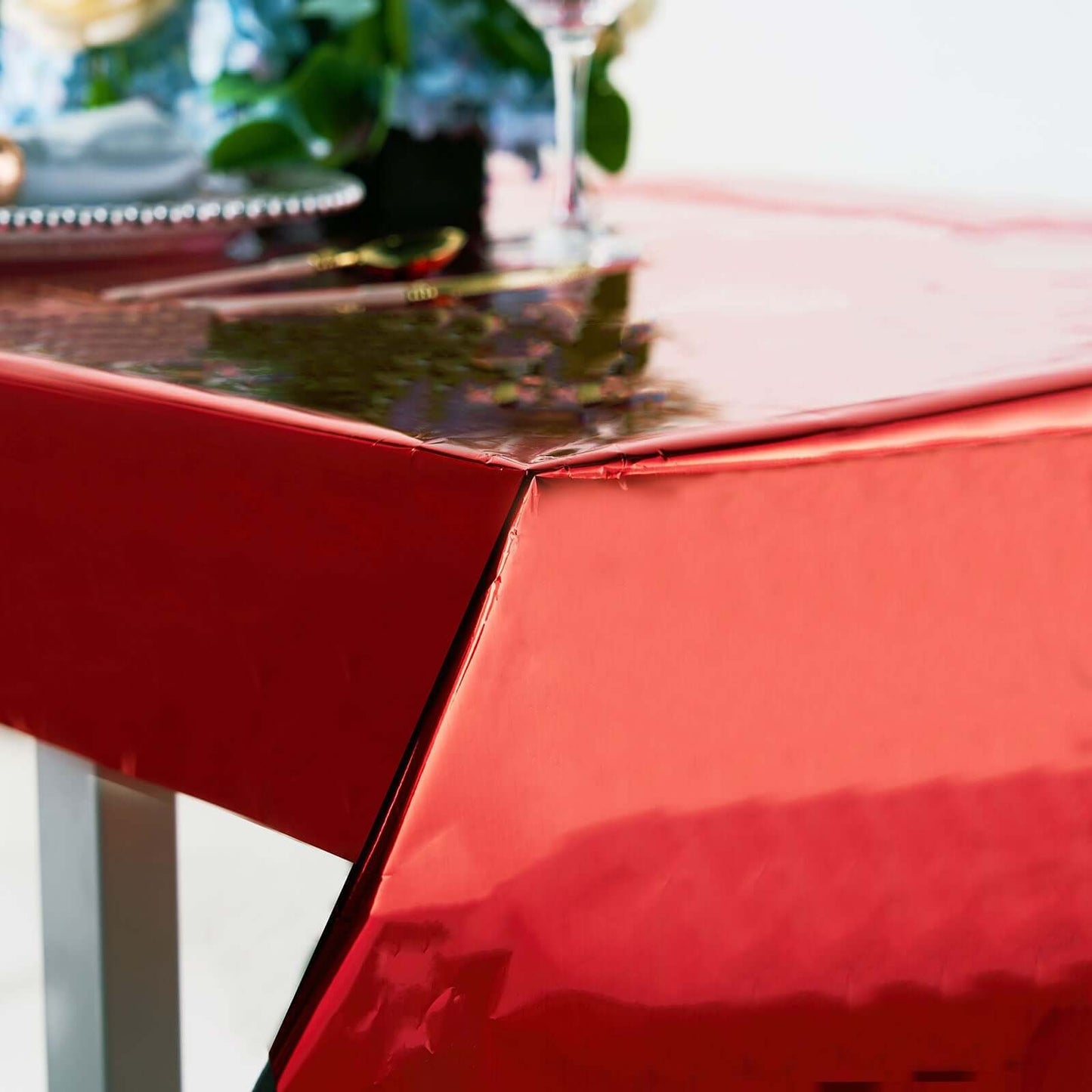 Metallic Foil Tablecloth Rectangle Red - Decorative Disposable Table Cover 40"x90"