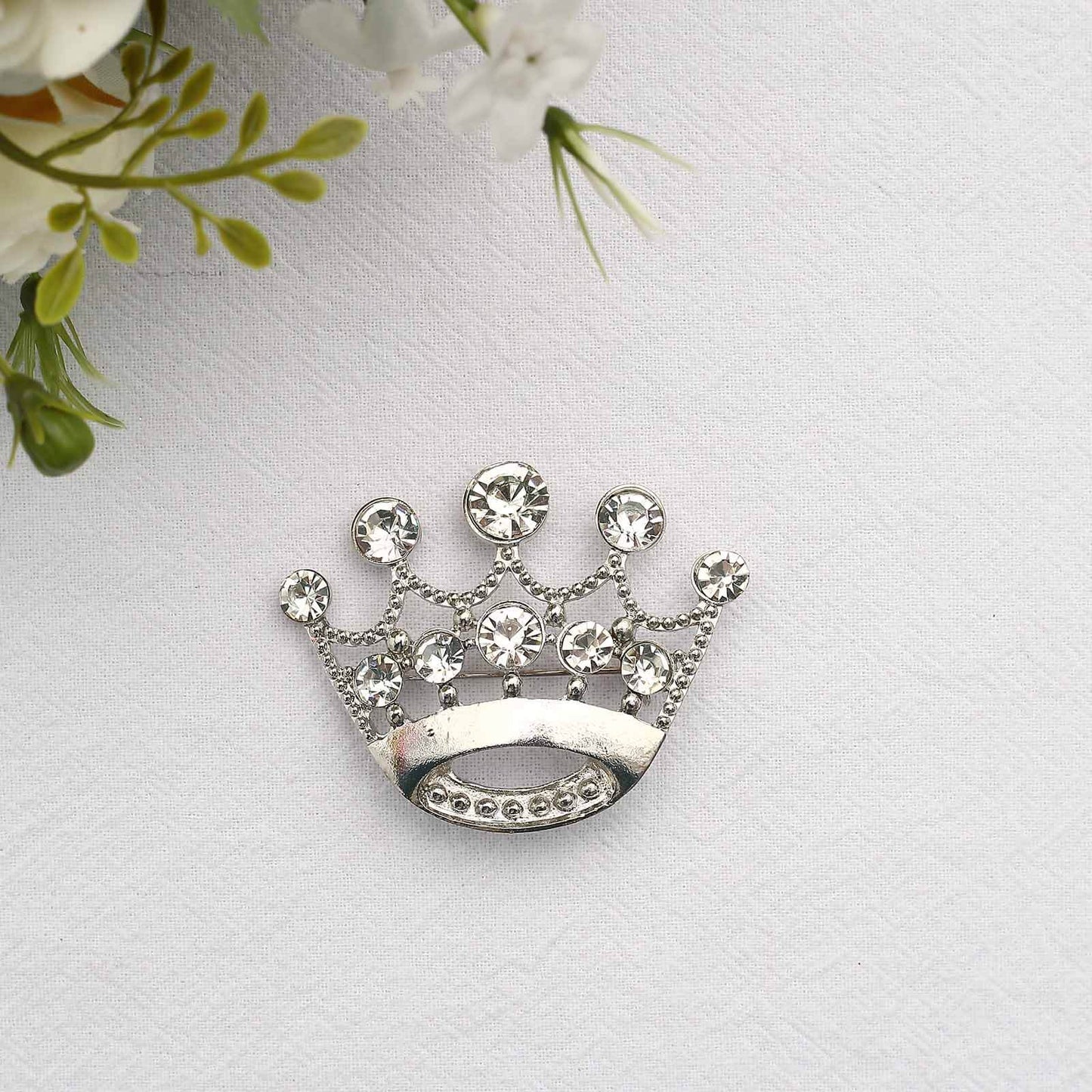 Rhinestone Metal Crown Sash Band Buckle Silver - Glittering Tiara Accent 2"