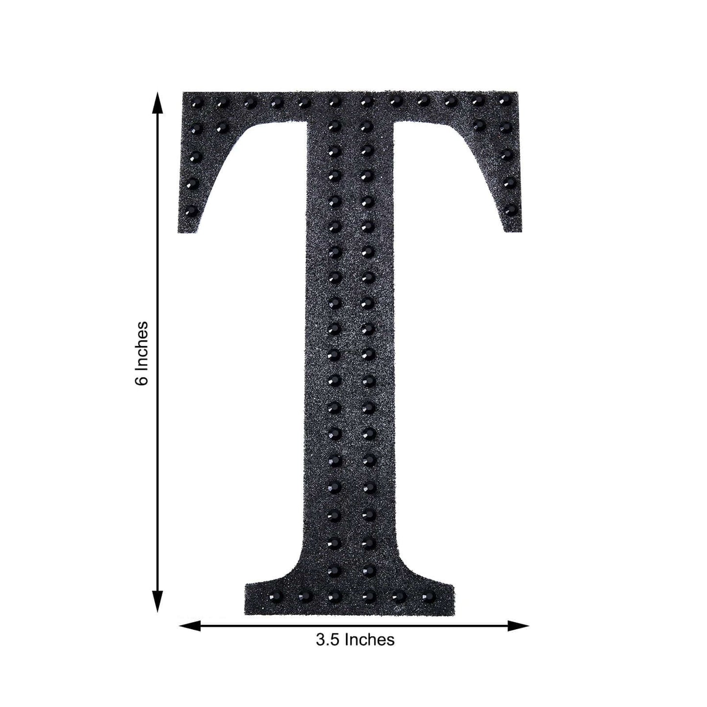 Decorative Rhinestone Alphabet "T" Letter Stickers, Glitter Adhesive Craft Letters Black DIY Sparkle Embellishments 6"