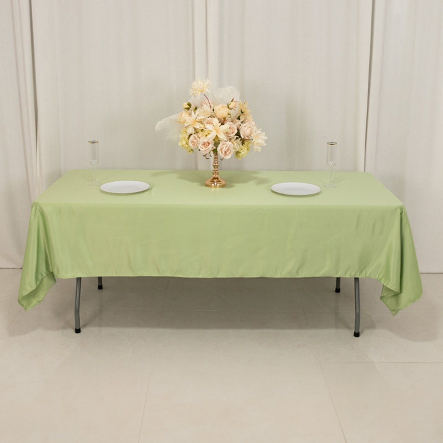 Lamour Satin 60"x102" Rectangle Tablecloth Sage Green - Durable & Silky Soft Feel Table Cover