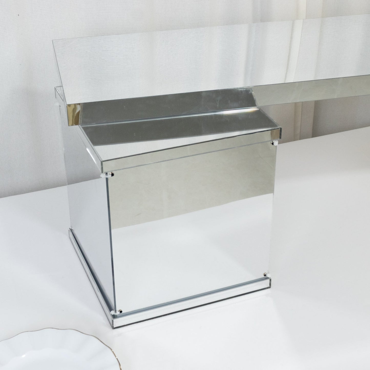 46"x12" Silver Acrylic Table Top Bridge for Rectangular Pillar Pedestal Stands, 4mm Thick Mirror Finish Plexiglass Connector Plate with Protective Film