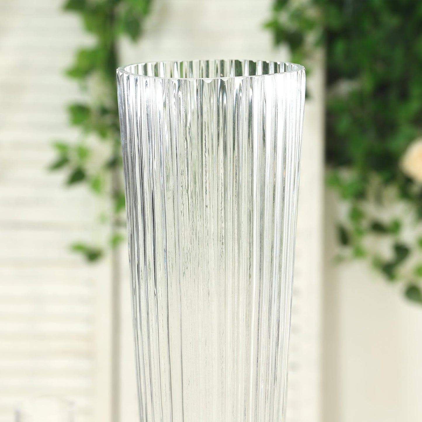 4-Pack Glass Trumpet Vases Ribbed Design Clear - Durable Flower Centerpieces for Events 26"