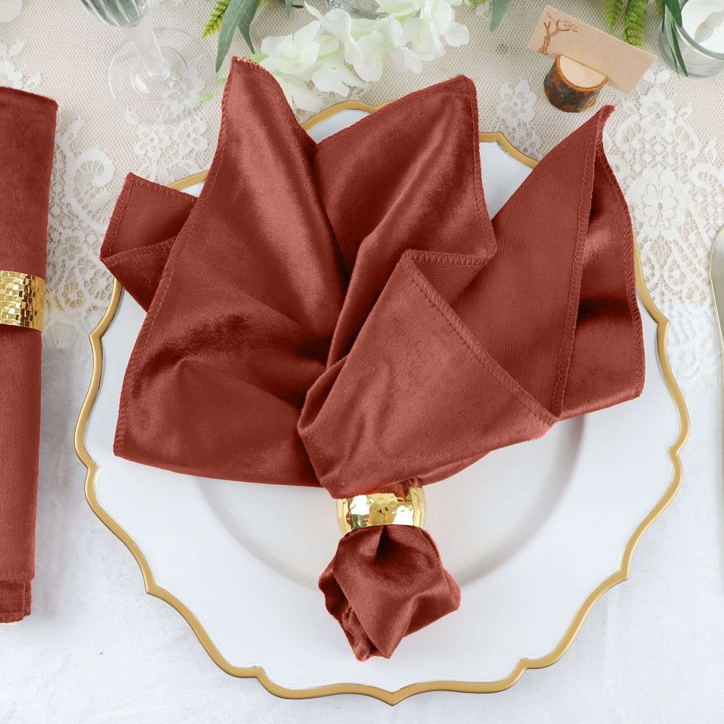 5 Pack Premium Velvet 20"x20" Napkins Terracotta (Rust) - Soft Sheen Finish Cloth Napkins