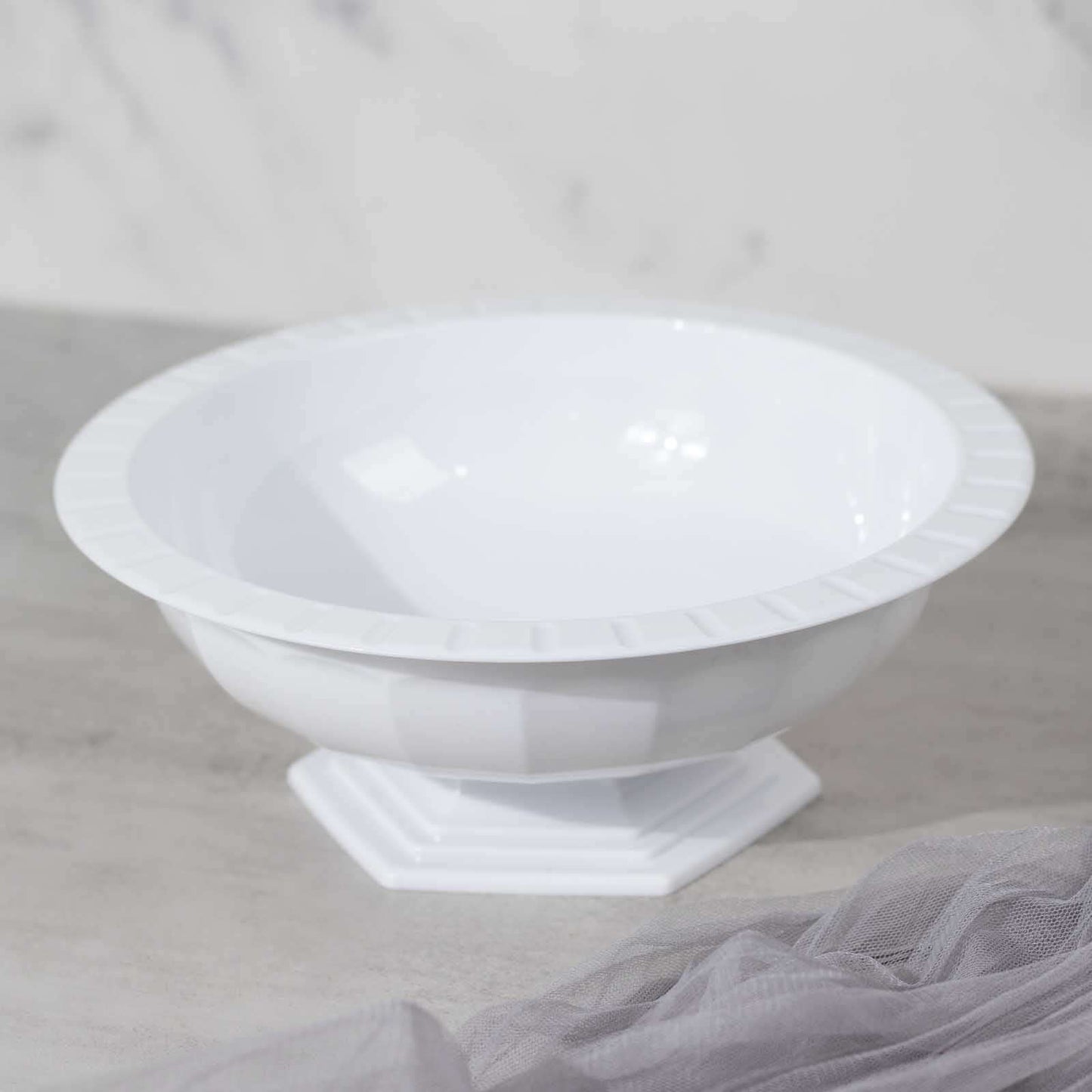 3-Pack Plastic Footed Compote Bowl Flower Vases Roman Style White - Round Decorative Pedestal Table Centerpieces 10"