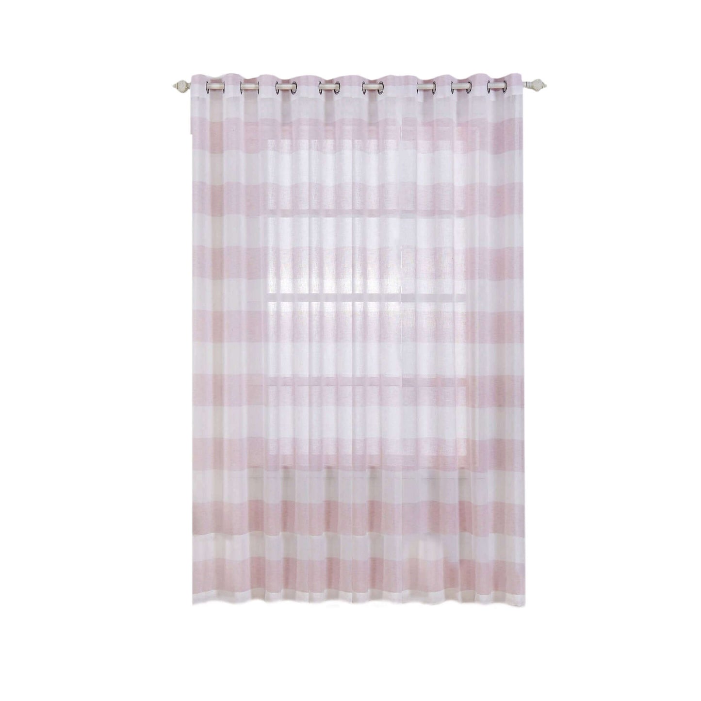 2 Pack White Blush Cabana Print Faux Linen Curtain Panels With Chrome Grommet - 52"x108"