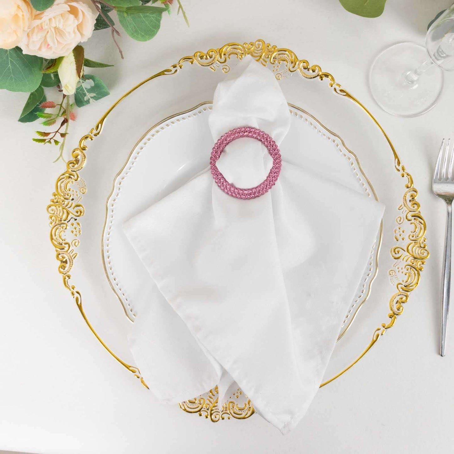 20 Pack Diamond Round Chair Sash Band Buckle Pins Pink - Timeless Rhinestone Napkin Rings 2.5"