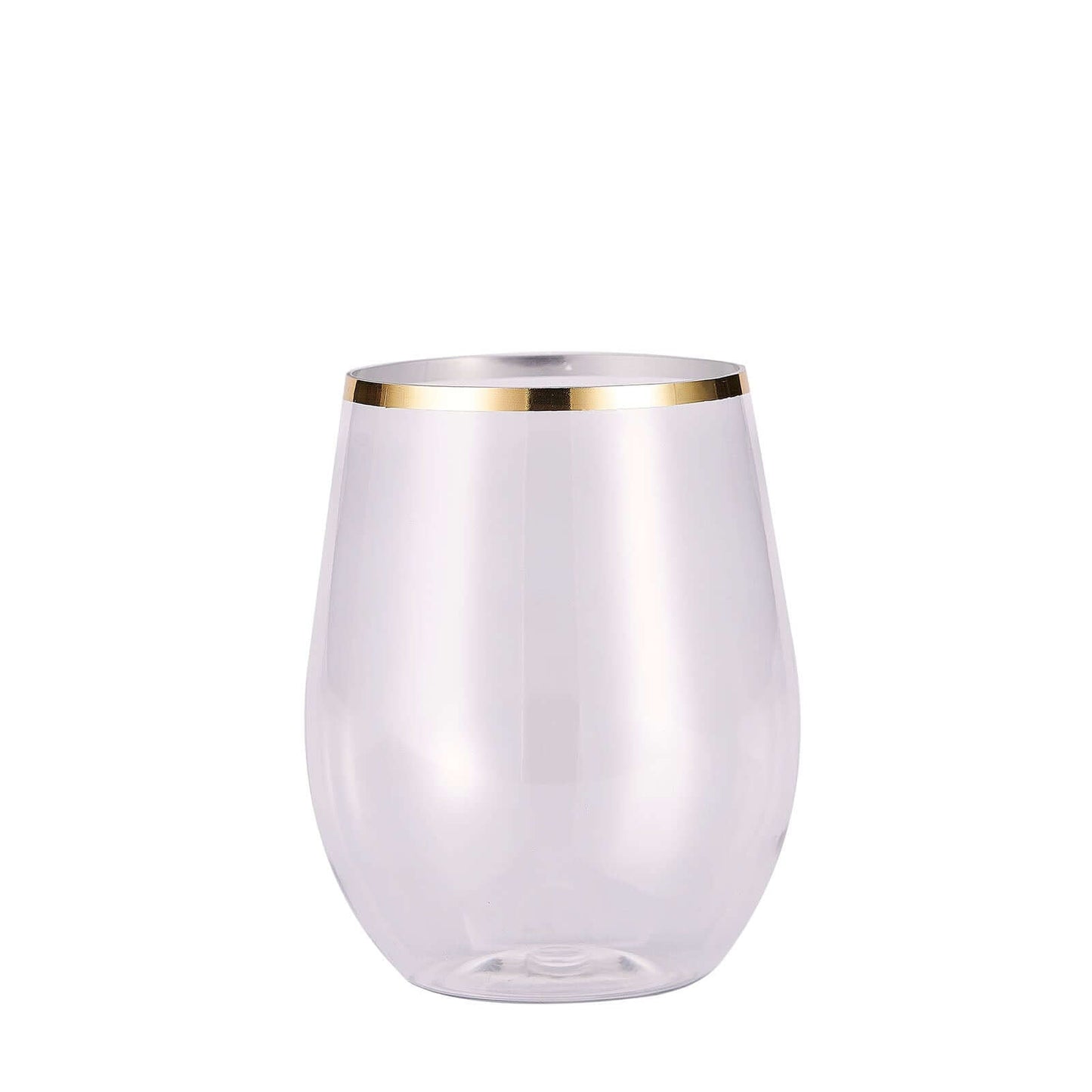 12-Pack Plastic Wine Tumblers Clear with Gold Rim - Reusable Drinkware 12oz