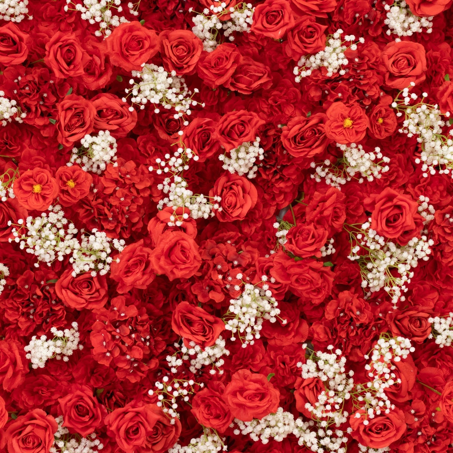 8ftx4ft Roll Up Artificial Flower Wall Panel Backdrop with Red Silk Roses & Baby's Breath
