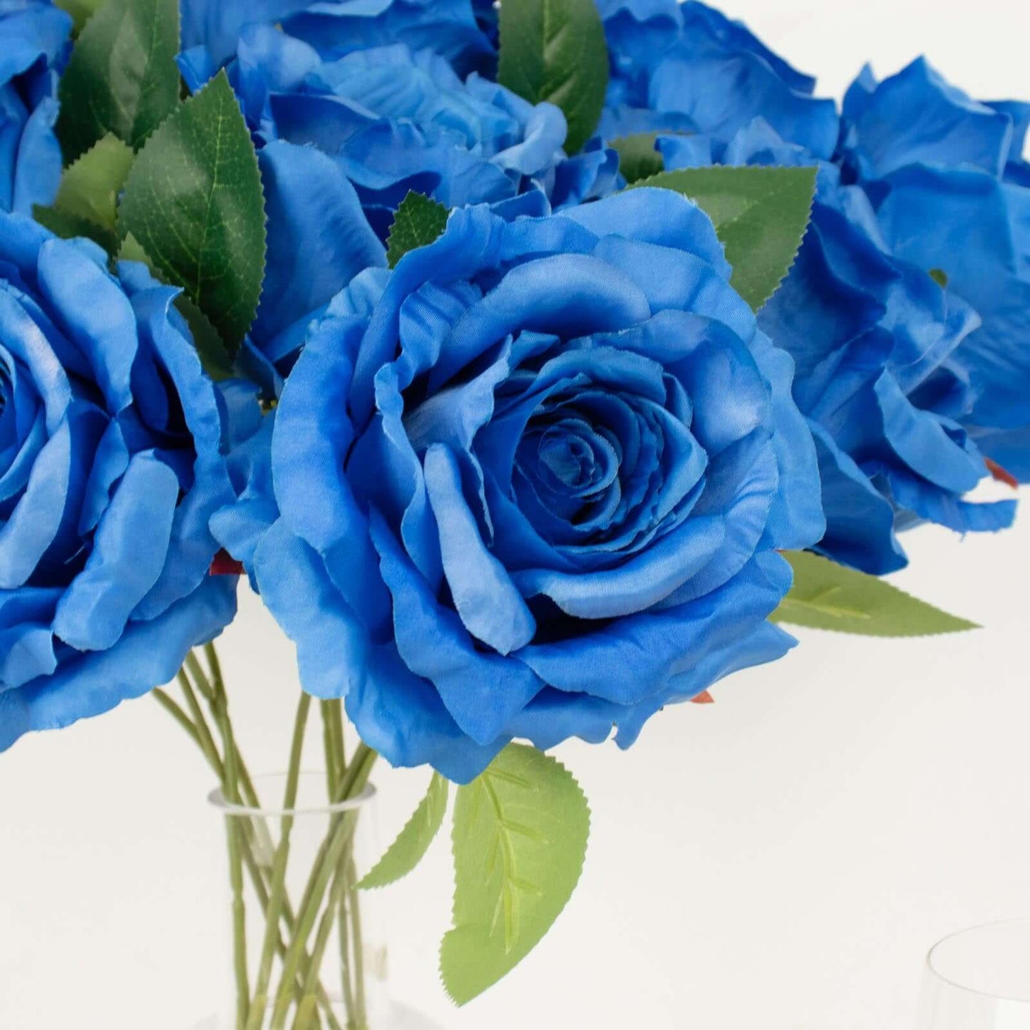 2 Bushes 17" Royal Blue Premium Silk Jumbo Rose Flower Bouquet, High Quality Artificial Wedding Floral Arrangements