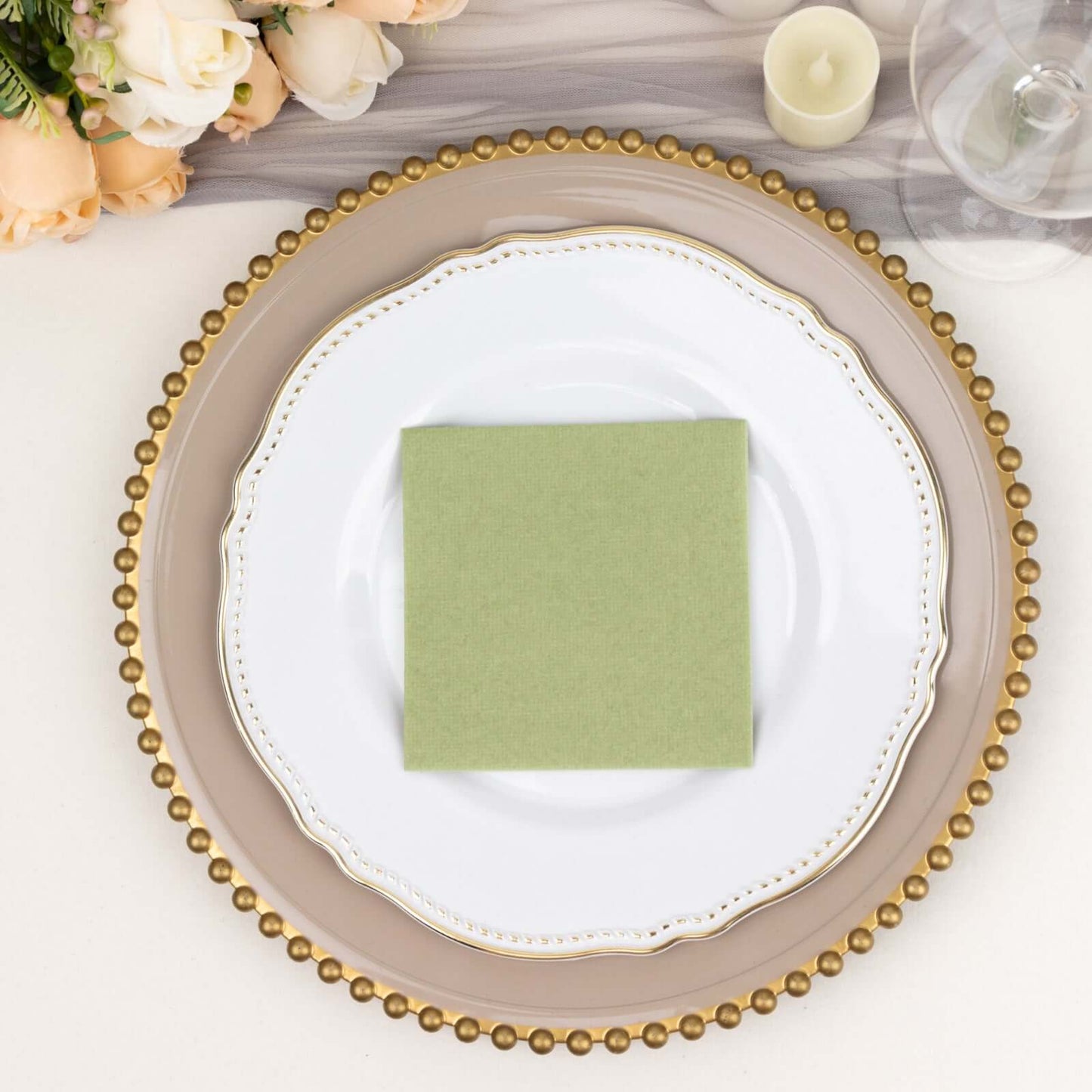 20 Pack Linen-Like Paper 5"x5" Napkins Sage Green - Highly Absorbent Airlaid Napkins