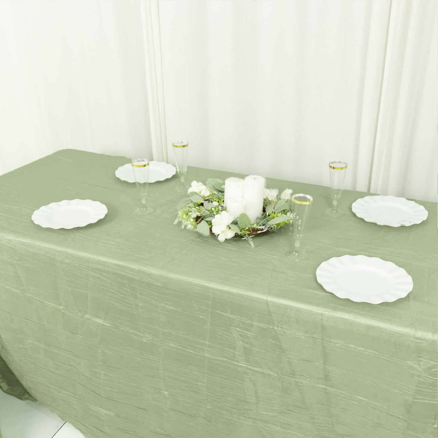 Taffeta 90"x156" Rectangle Tablecloth Sage Green - Accordion Crinkle Seamless Table Cover