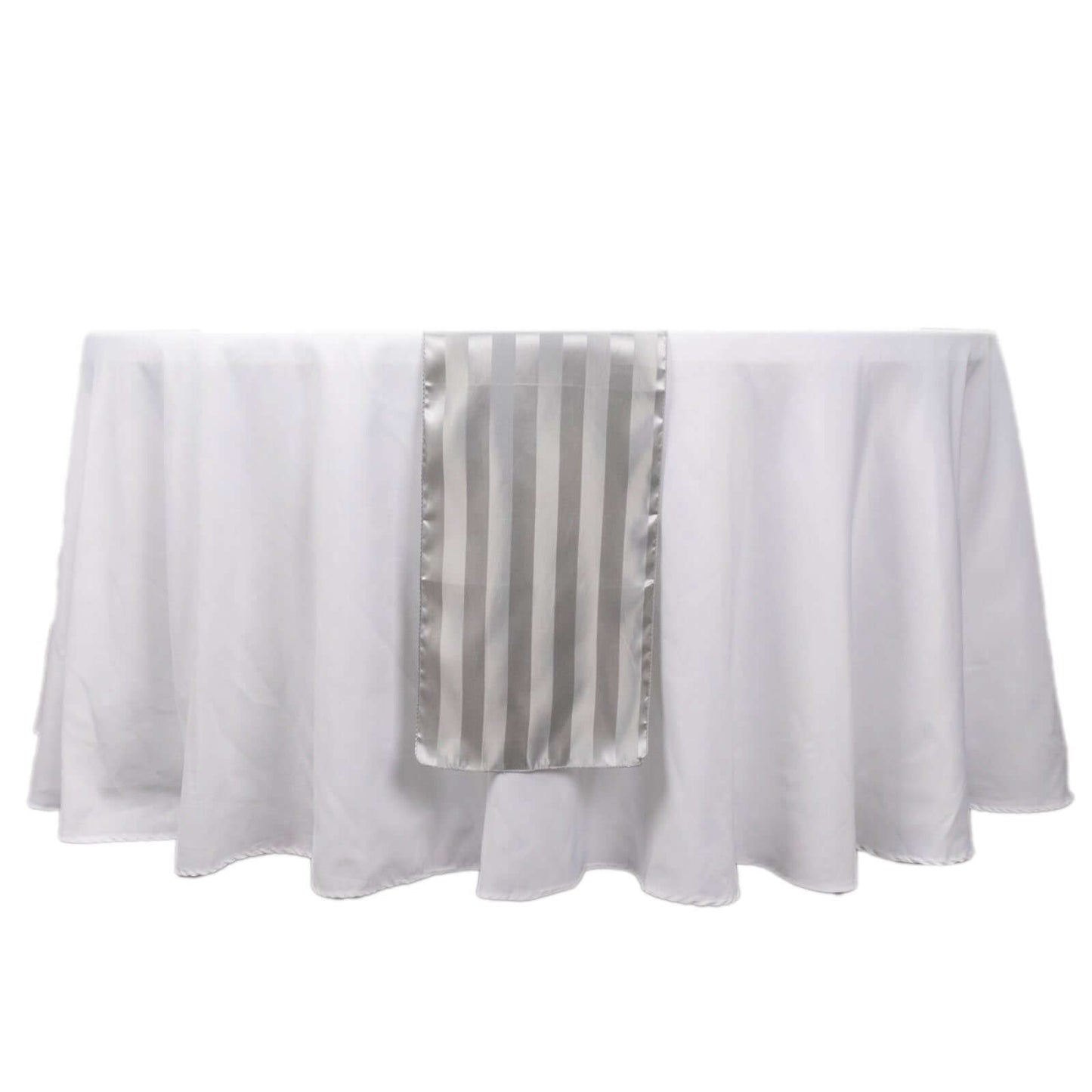 Satin 12"x108" Table Runner Silver Stripe - Stripe Table Decor