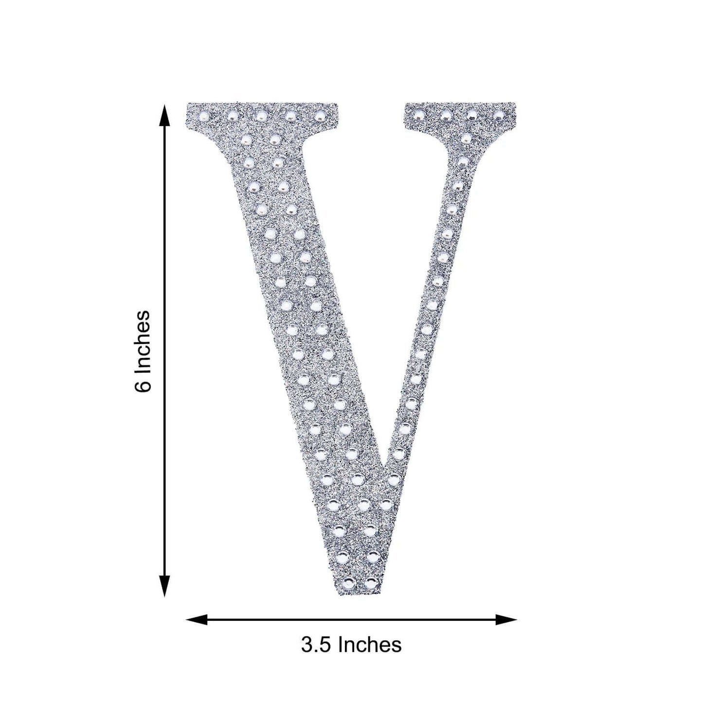 Decorative Rhinestone Alphabet "V" Letter Stickers, Glitter Adhesive Craft Letters Silver DIY Sparkle Embellishments 6"