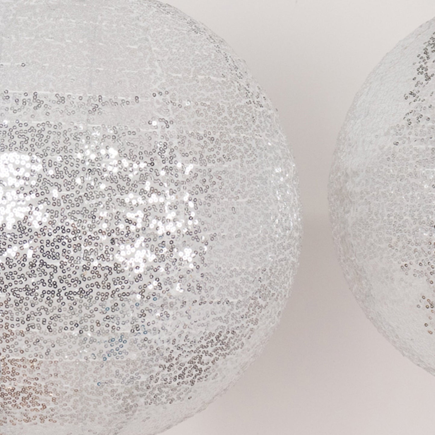 Set of 3 Glitter Silver Sequin Fabric Hanging Lanterns, Large Decorative Round Foldable Chinese Lantern Lampshades - 14",16",20"