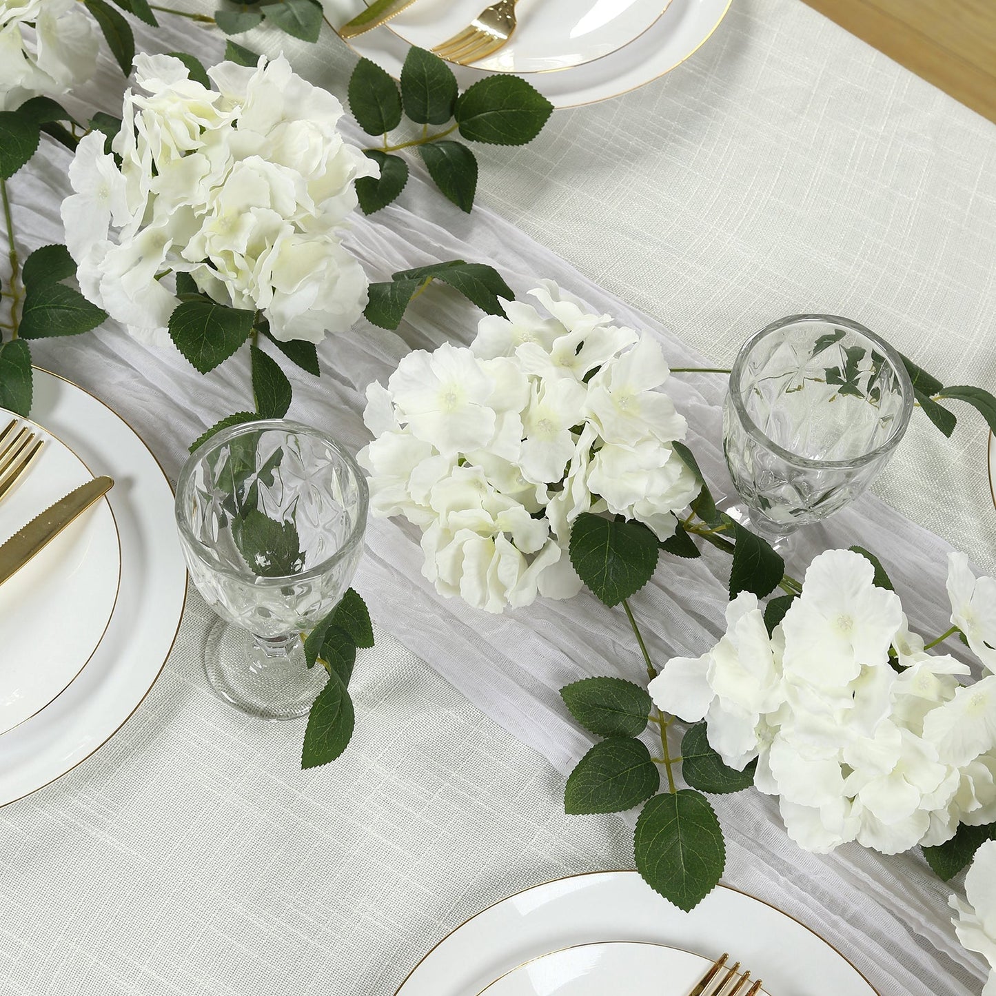 2-Pack Ivory Artificial Hydrangea Garland 5.5ft â€“ Artificial Silk Floral Vine with Green Leaves