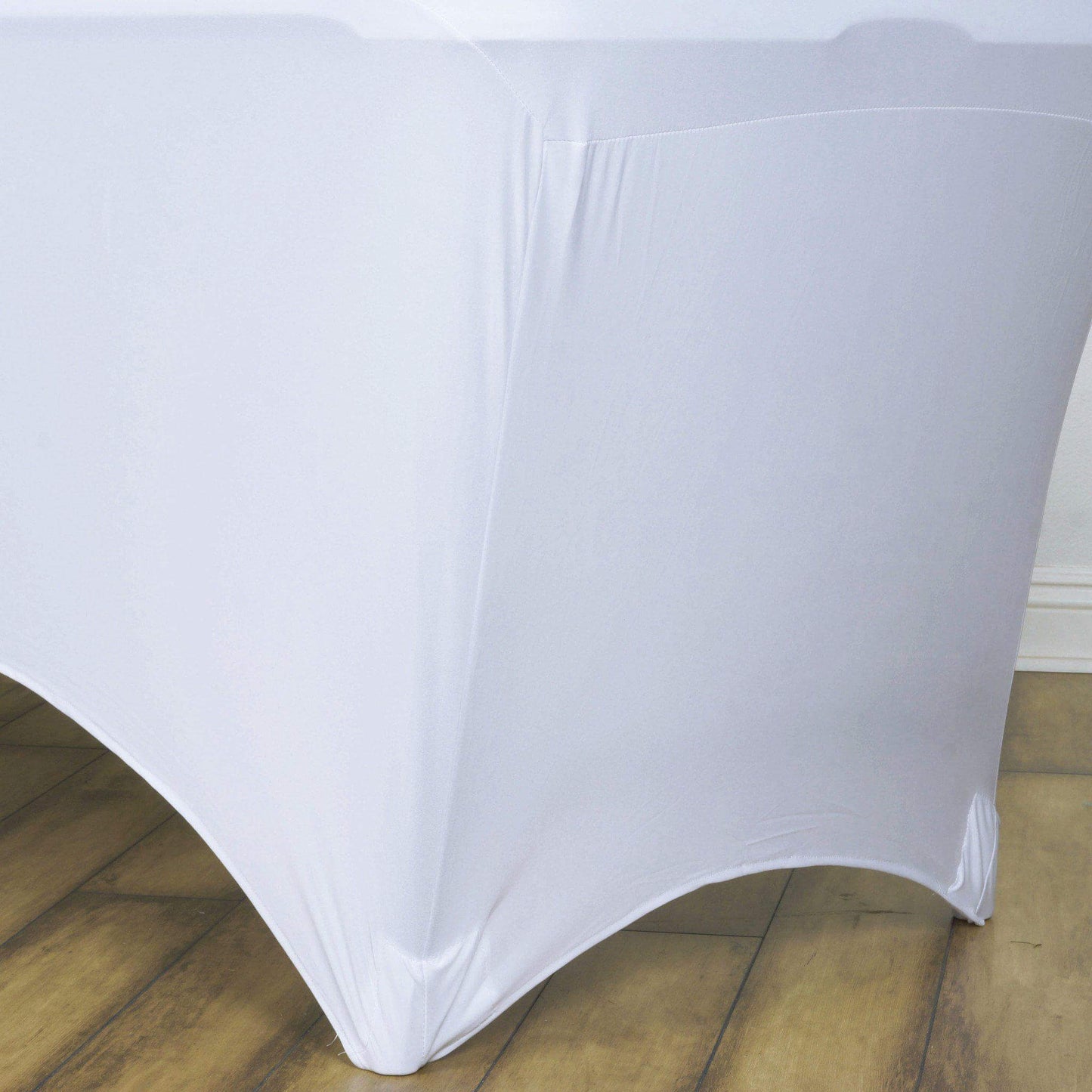Stretch Spandex 48"x30" Rectangle Tablecloth White - Durable Form-Fitting Table Cover for Events & Presentations