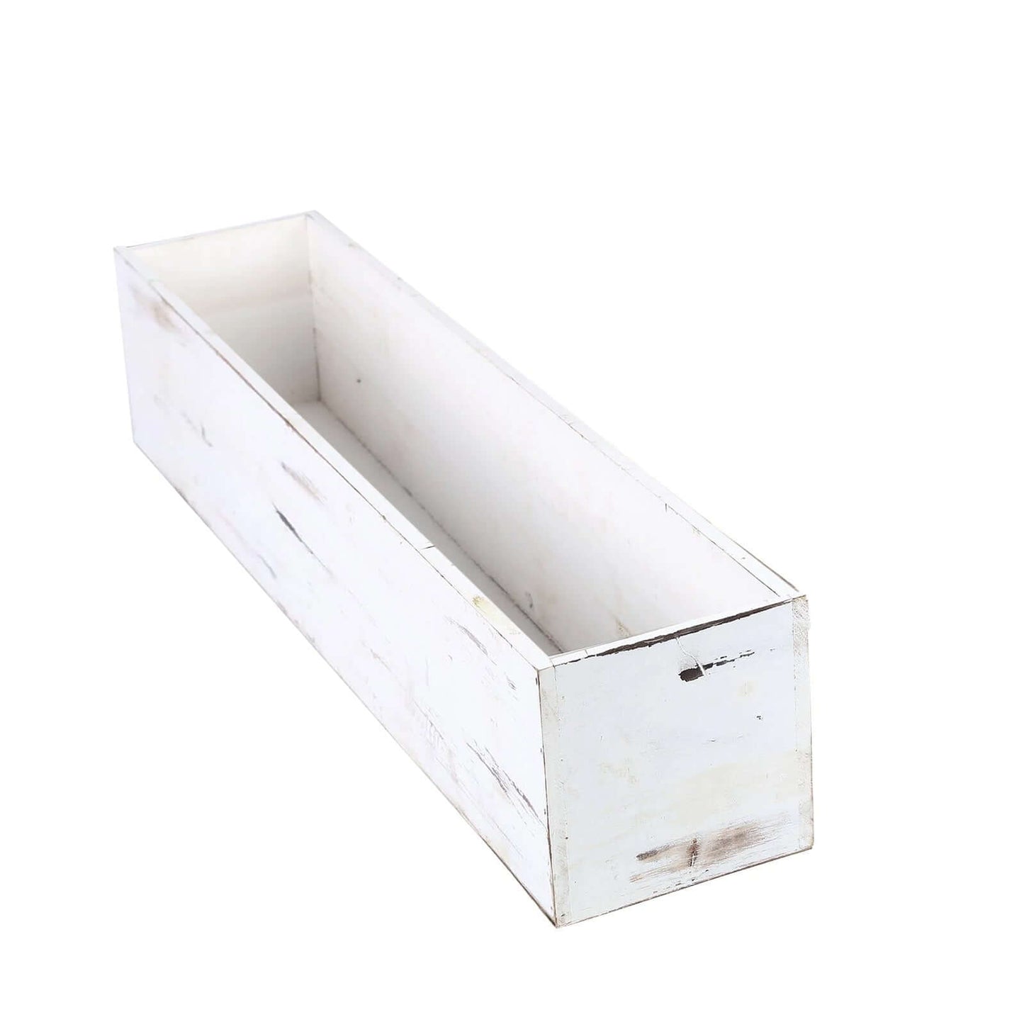 White Wood Planter Rectangular Box 30"x6"- Durable Decor with Removable Plastic Liner for Tables