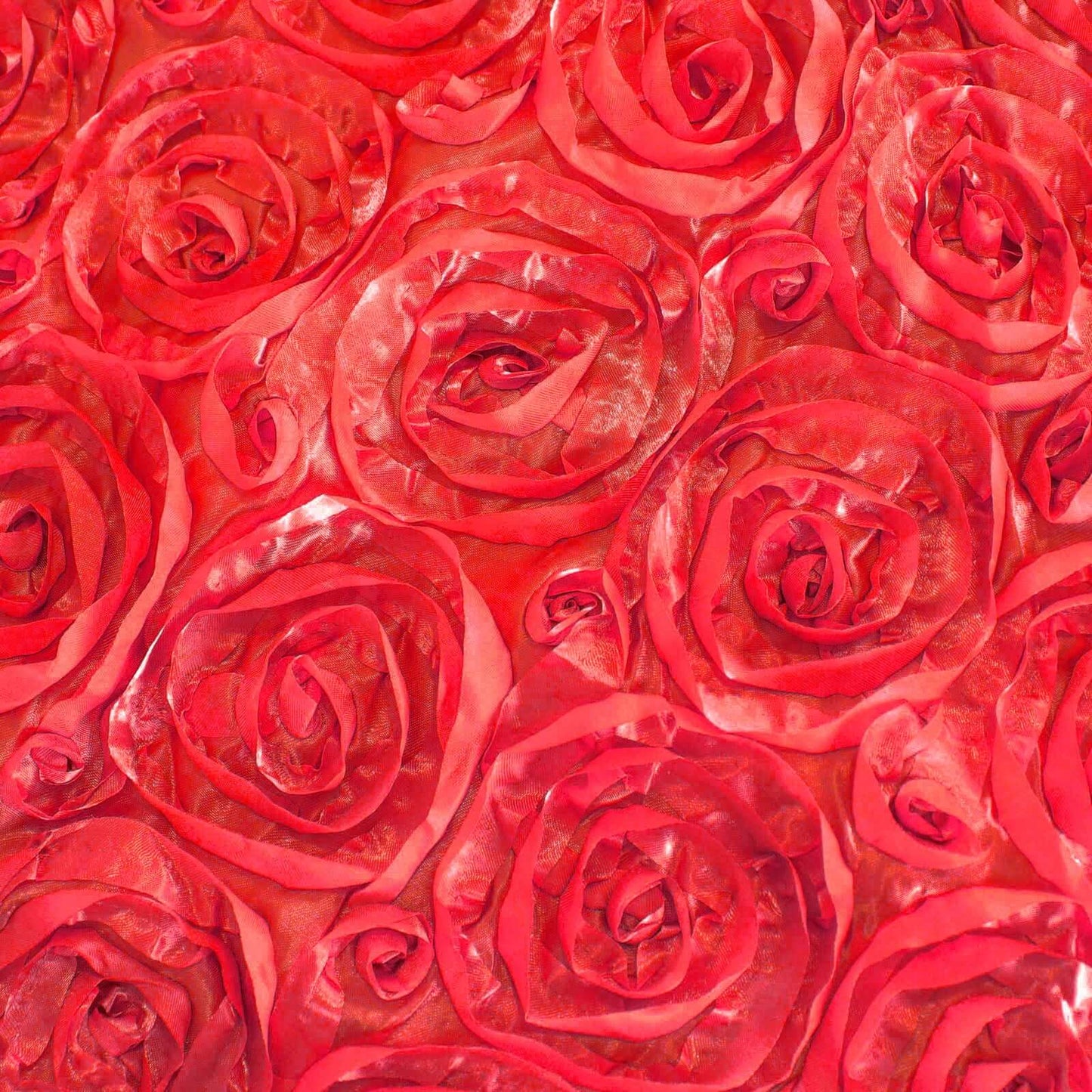 Satin 120" Round Tablecloth Red - Grandiose 3D Rosette with Seamless Finish Table Cover