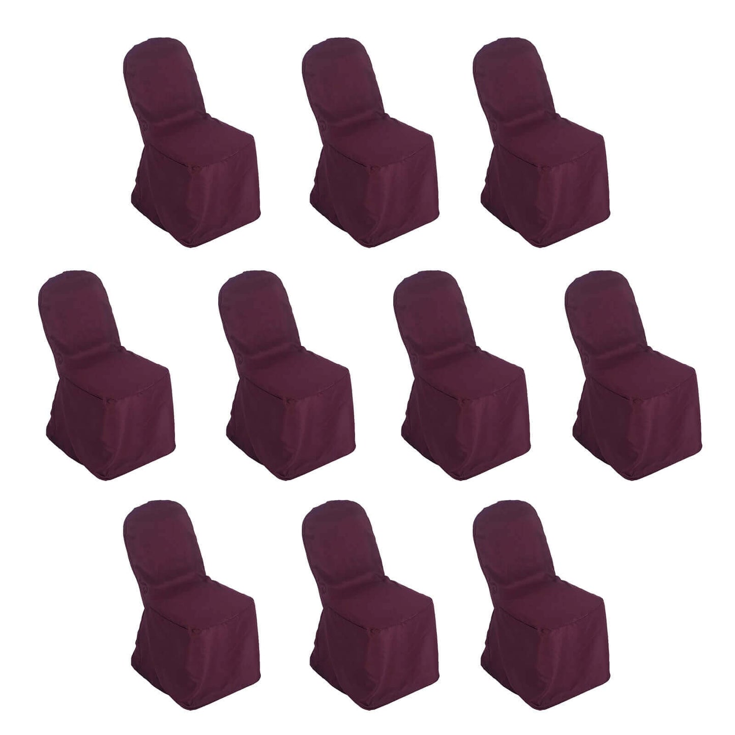 10 Pack Polyester Chair Cover for Banquet Chairs Burgundy - Stain-Resistant Reusable Slip-On Slipcover