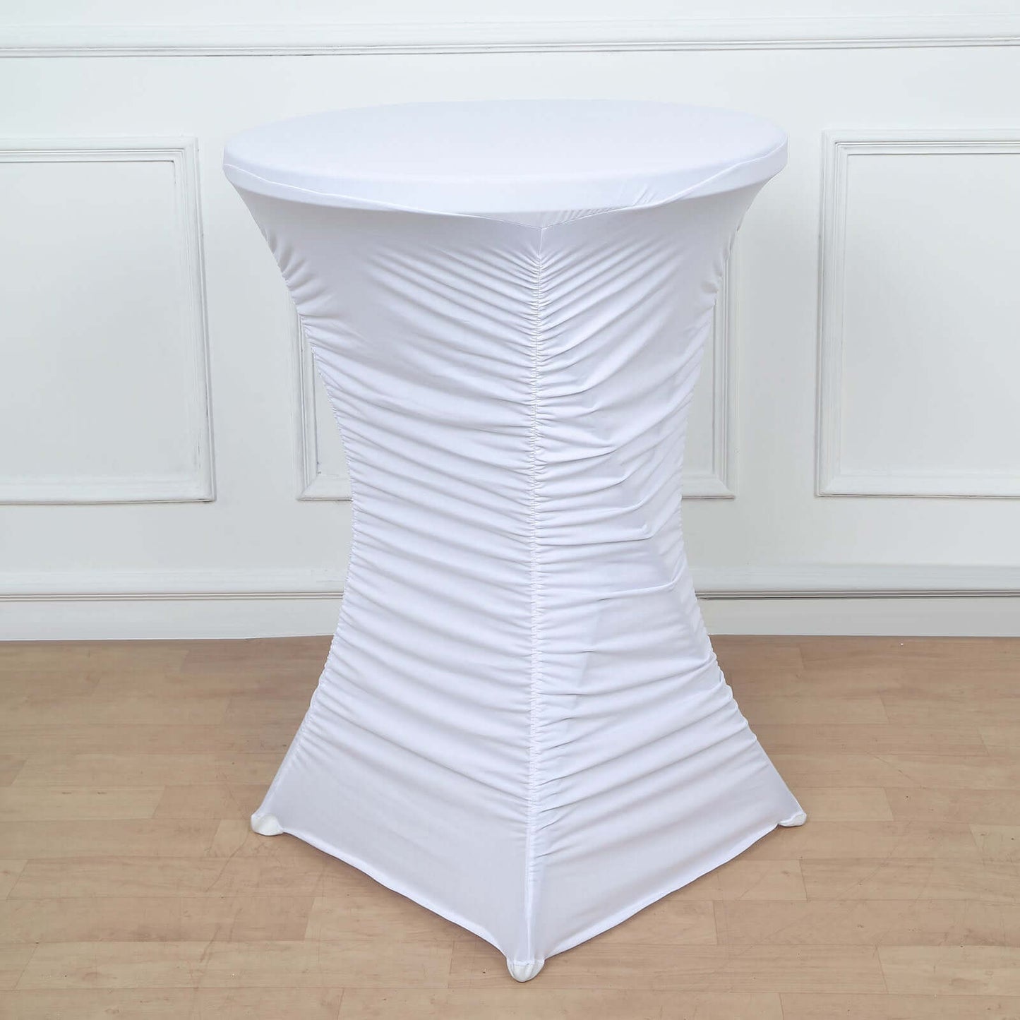 Heavy Duty Spandex 30" Fitted Round Cocktail Table Cover White Ruched Pleated - Durable Stretch Design