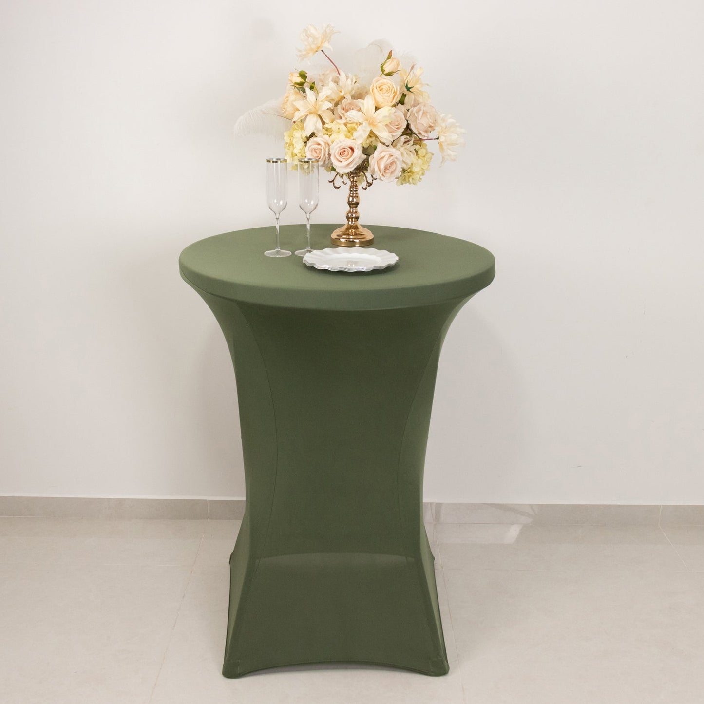 Spandex 30" Round Cocktail Table Cover Dusty Sage Green - Easy to Maintain Stretch Fitted Highboy Tablecloth