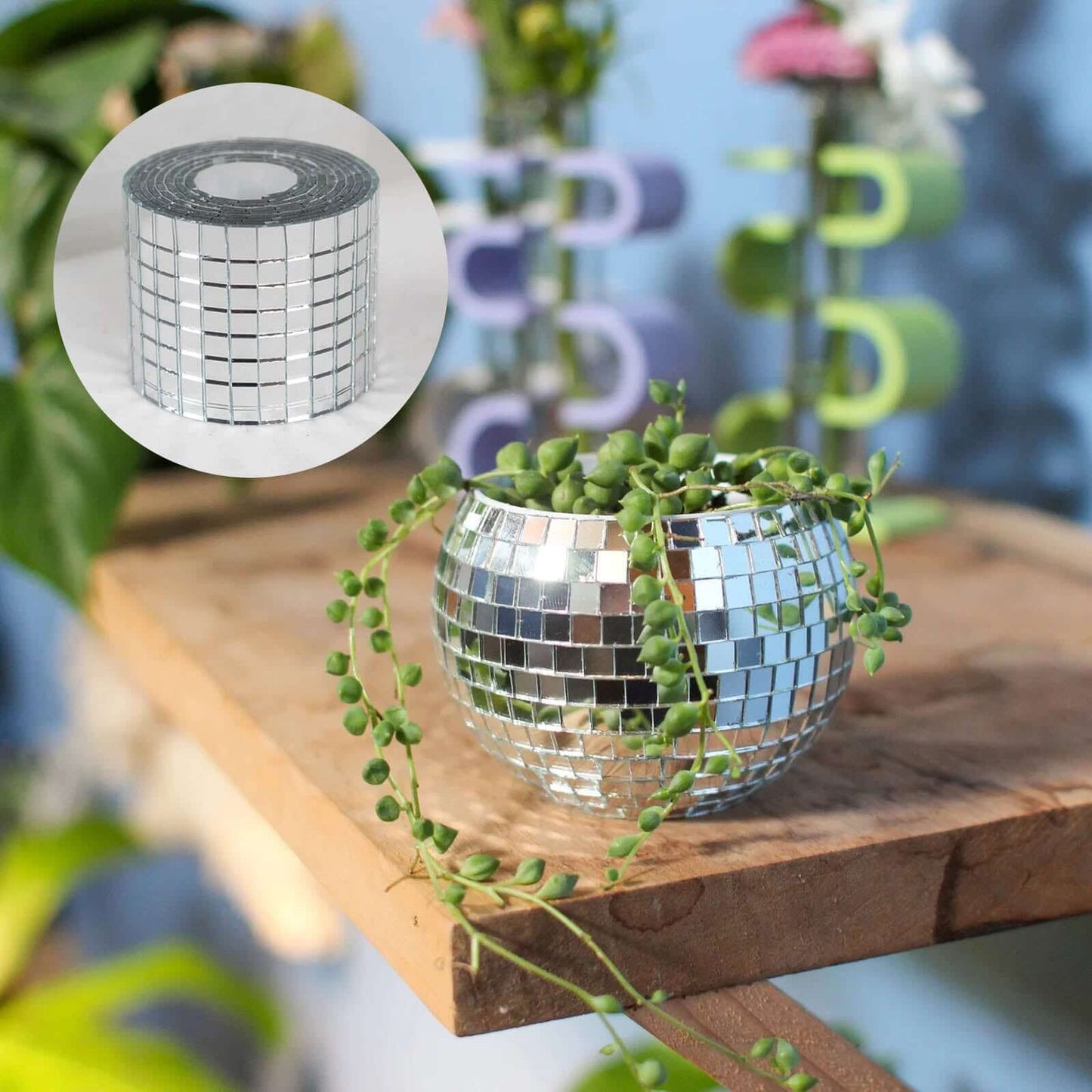 3 Pack Silver Self-Adhesive Glass Mirrors Mosaic Rolls, 9ft Mini Square Real Glass Mirror Tiles Stickers