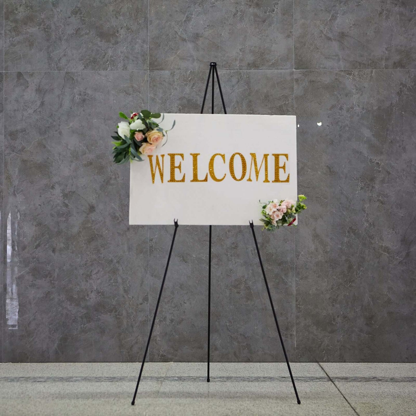 65" Black Metal Sign Holder Easel Stand, Collapsible Tripod Stand