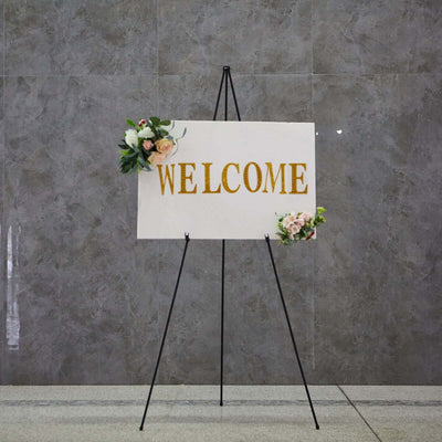 65" Black Metal Sign Holder Easel Stand, Collapsible Tripod Stand