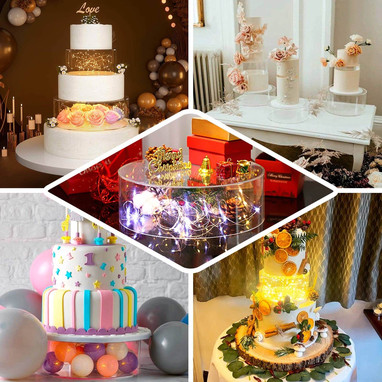 Acrylic Cake Stand Display Box Transparent Clear 18" Round - Decorative Pedestal Riser for Weddings