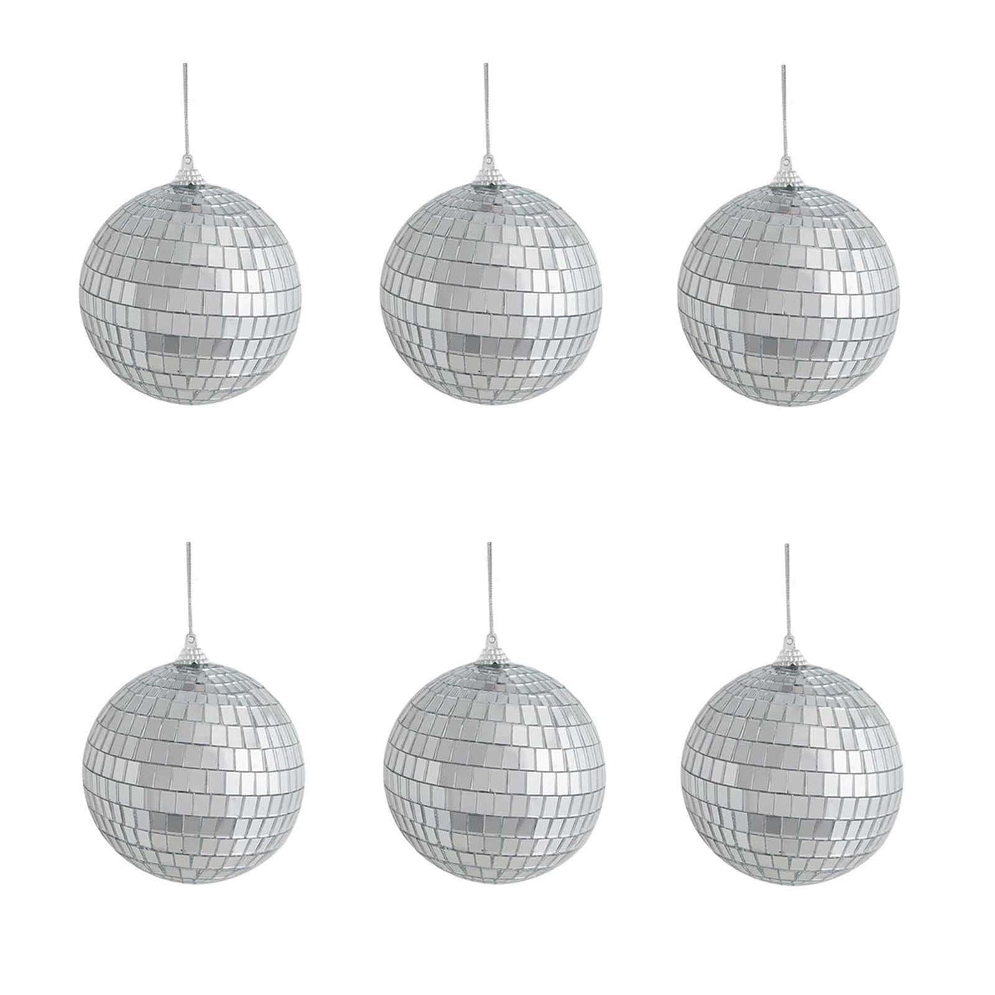 6 Pack 2" Silver Foam Disco Mirror Ball With Hanging Strings, Holiday Christmas Ornaments
