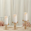 Set of 3 Glass Pillar Candle Holders Amber Gold with Round Tray - Crystal Ball Stem Taper Candlestick Tea Light Stands 3.5", 4.5", 5.5"