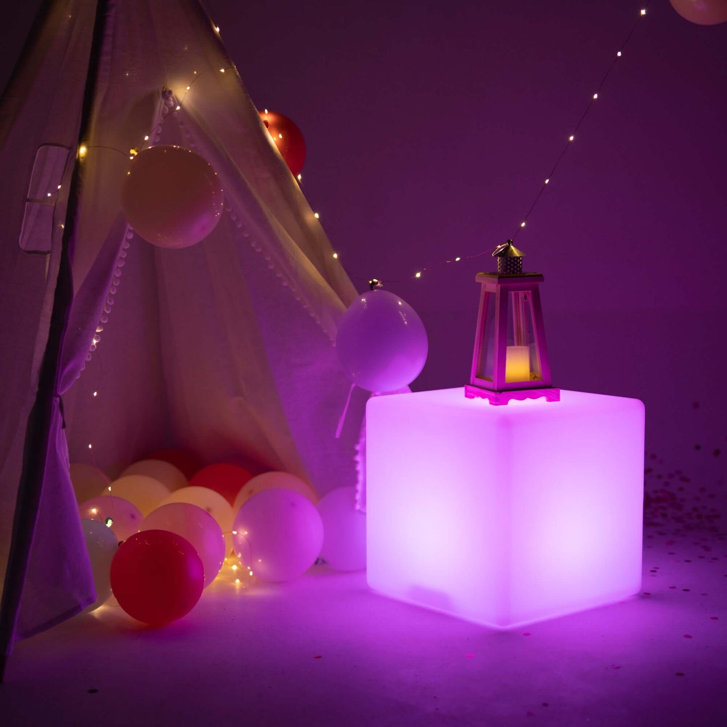 15.5" Color Changing Cordless LED Light Up Cube Table Stool, Rechargeable Waterproof Illuminated Furniture