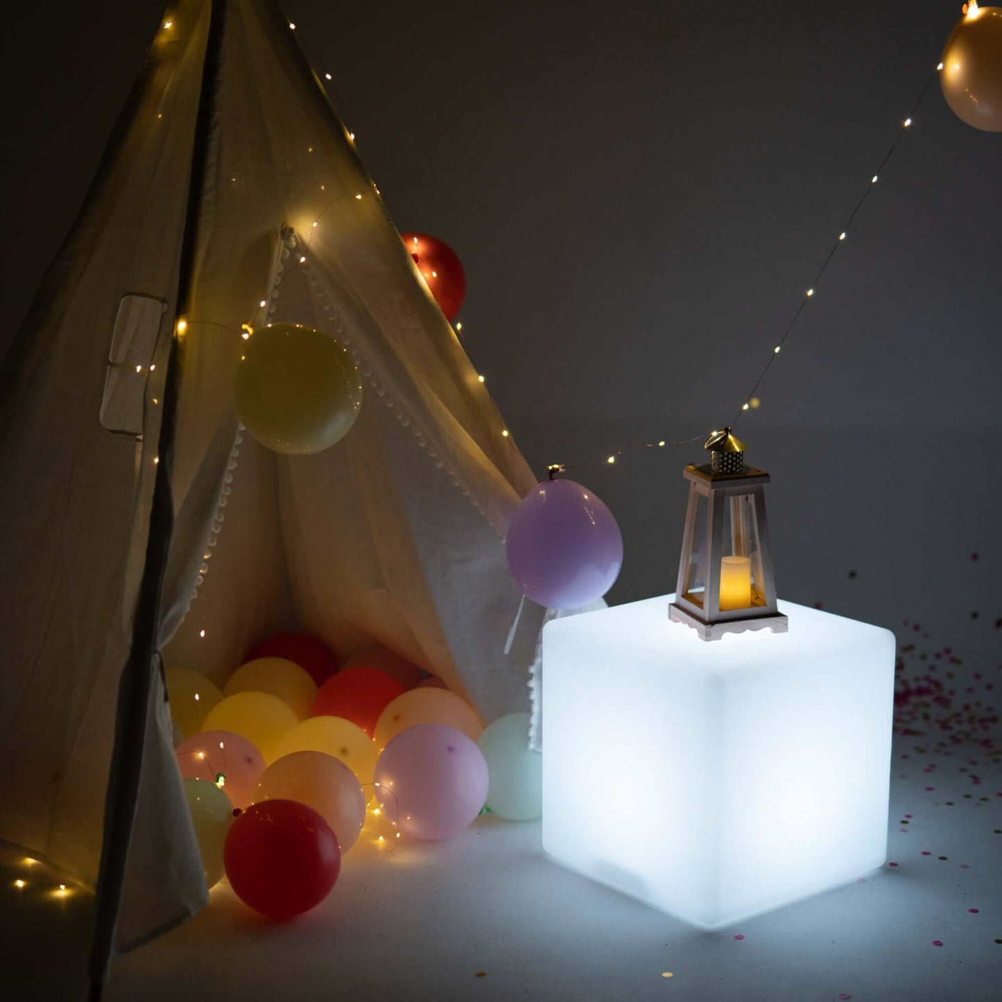 15.5" Color Changing Cordless LED Light Up Cube Table Stool, Rechargeable Waterproof Illuminated Furniture