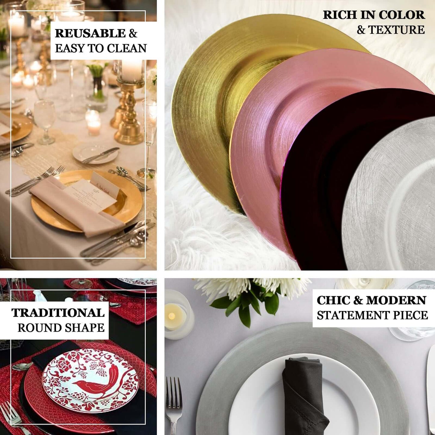 6-Pack Acrylic Round Charger Plates 13" in Metallic Gold, Dinner Party Decor Charger Tableware