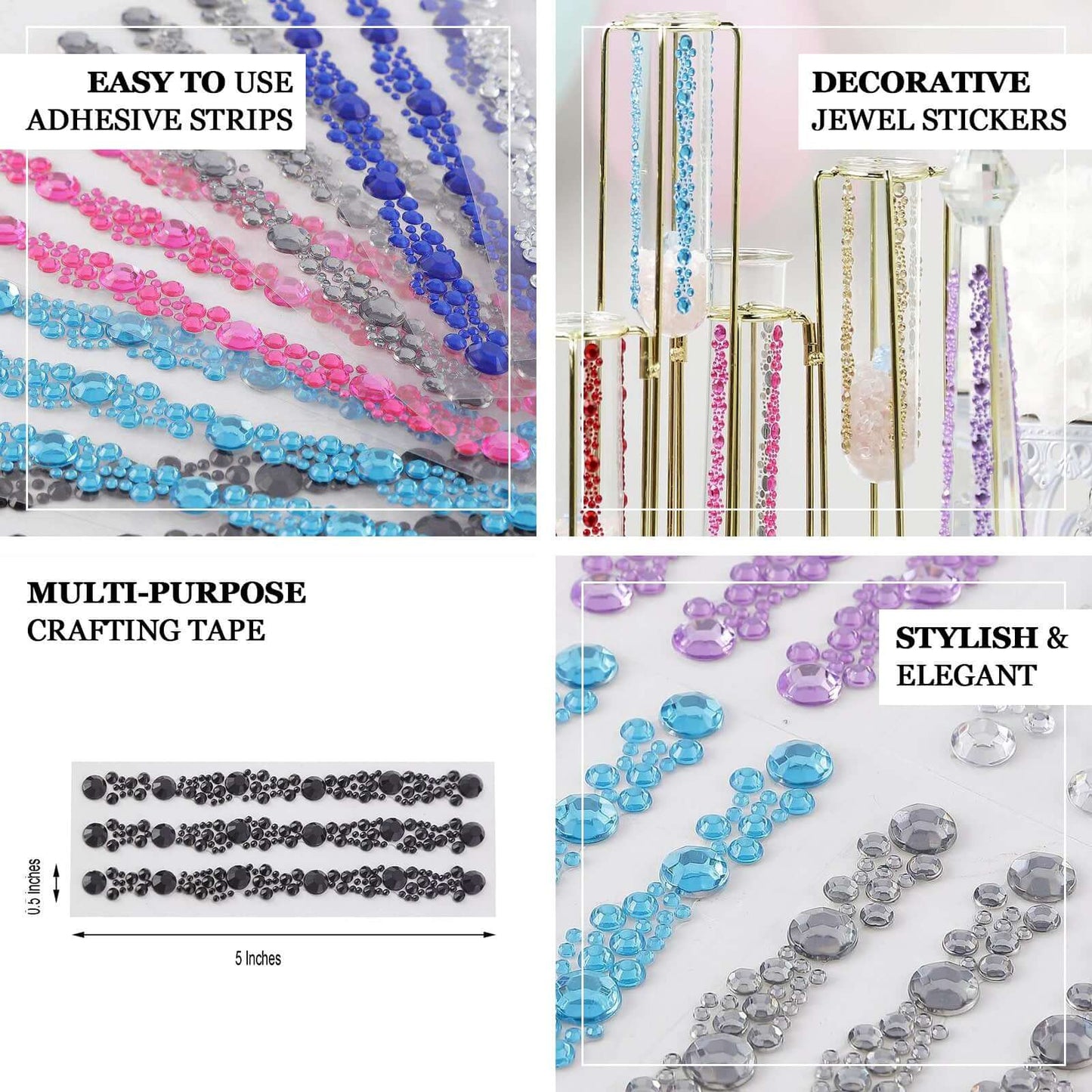 3 Pack Red Heptagon Self Adhesive Rhinestone Gem Craft Stickers