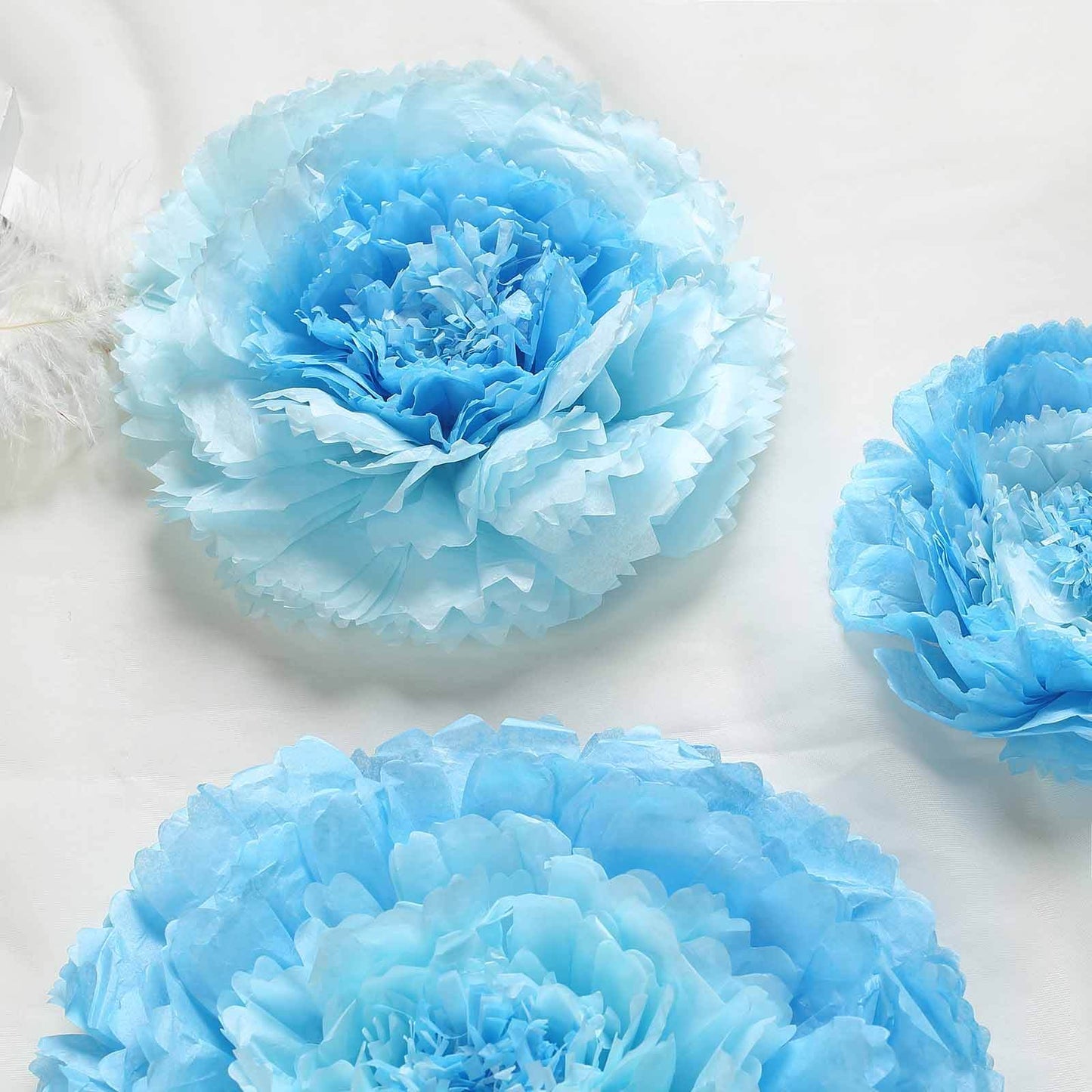 Set of 6 Aqua Blue Carnation 3D Paper Flowers Wall Decor - 7",9",11"