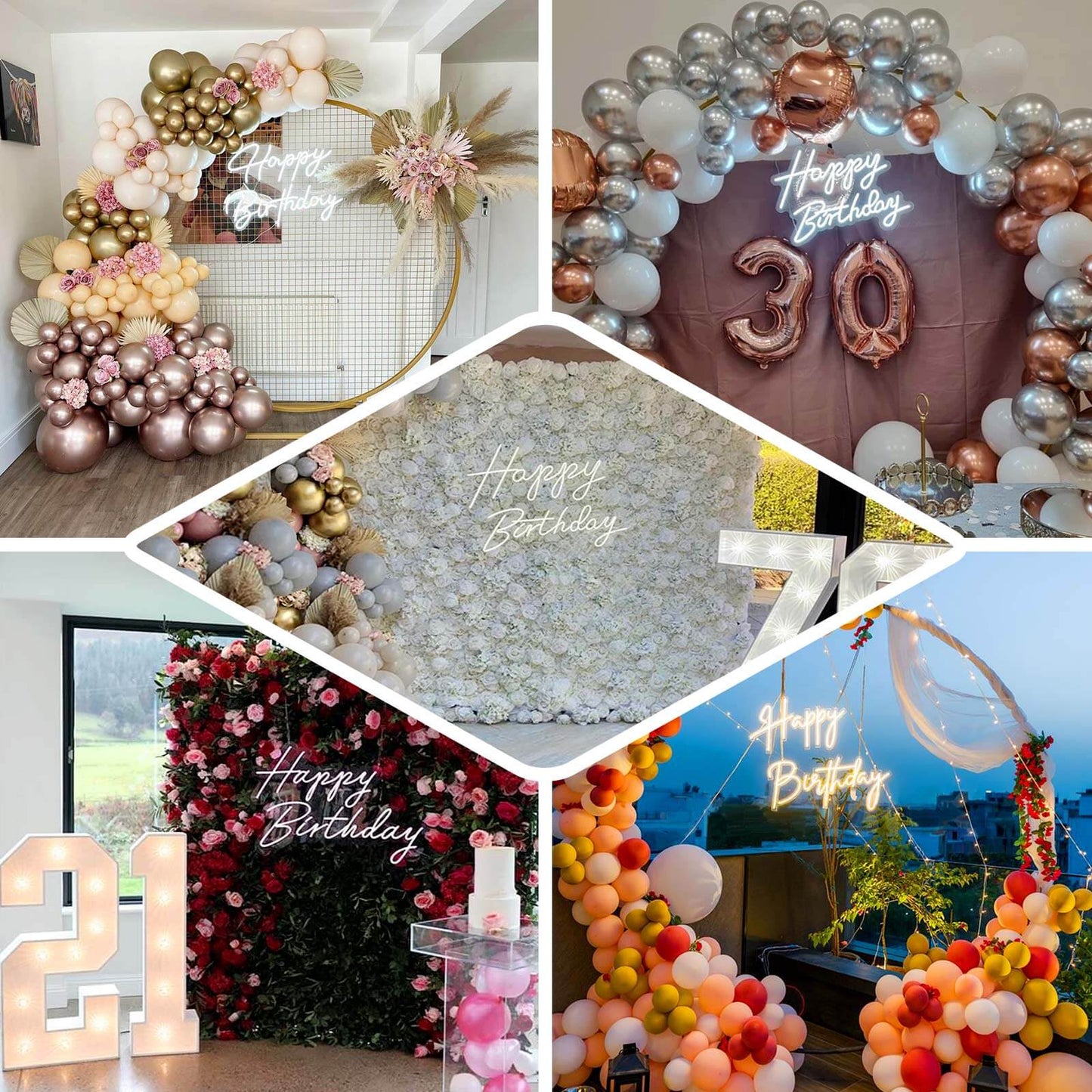 32" Happy Birthday Neon Light Sign, LED Reusable Wall DÃ©cor Lights With 5ft Hanging Chain